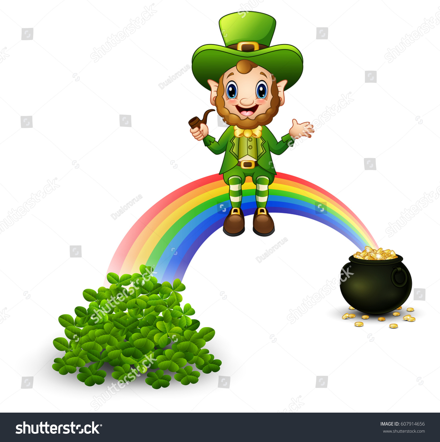 Vector Illustration Cartoon Leprechaun Sitting On Stock Vector (Royalty ...