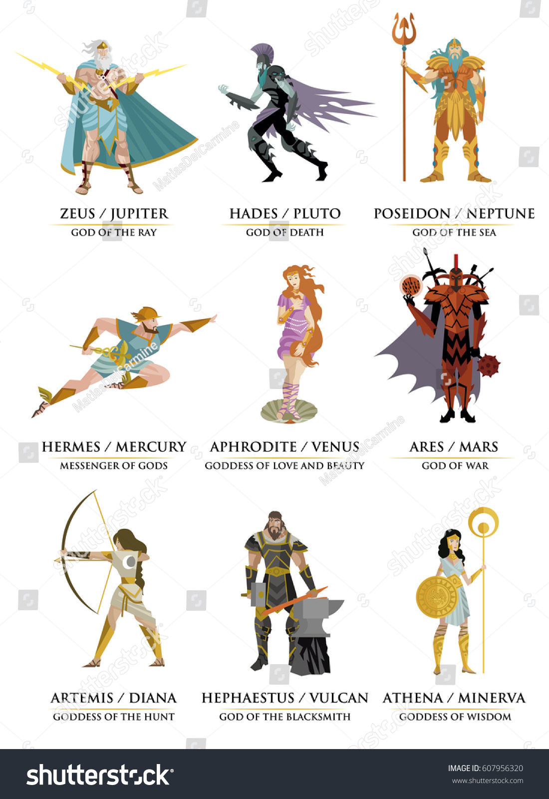 Greek Roman Pantheon Gods Stock Vector Royalty Free 607956320 Shutterstock 3397