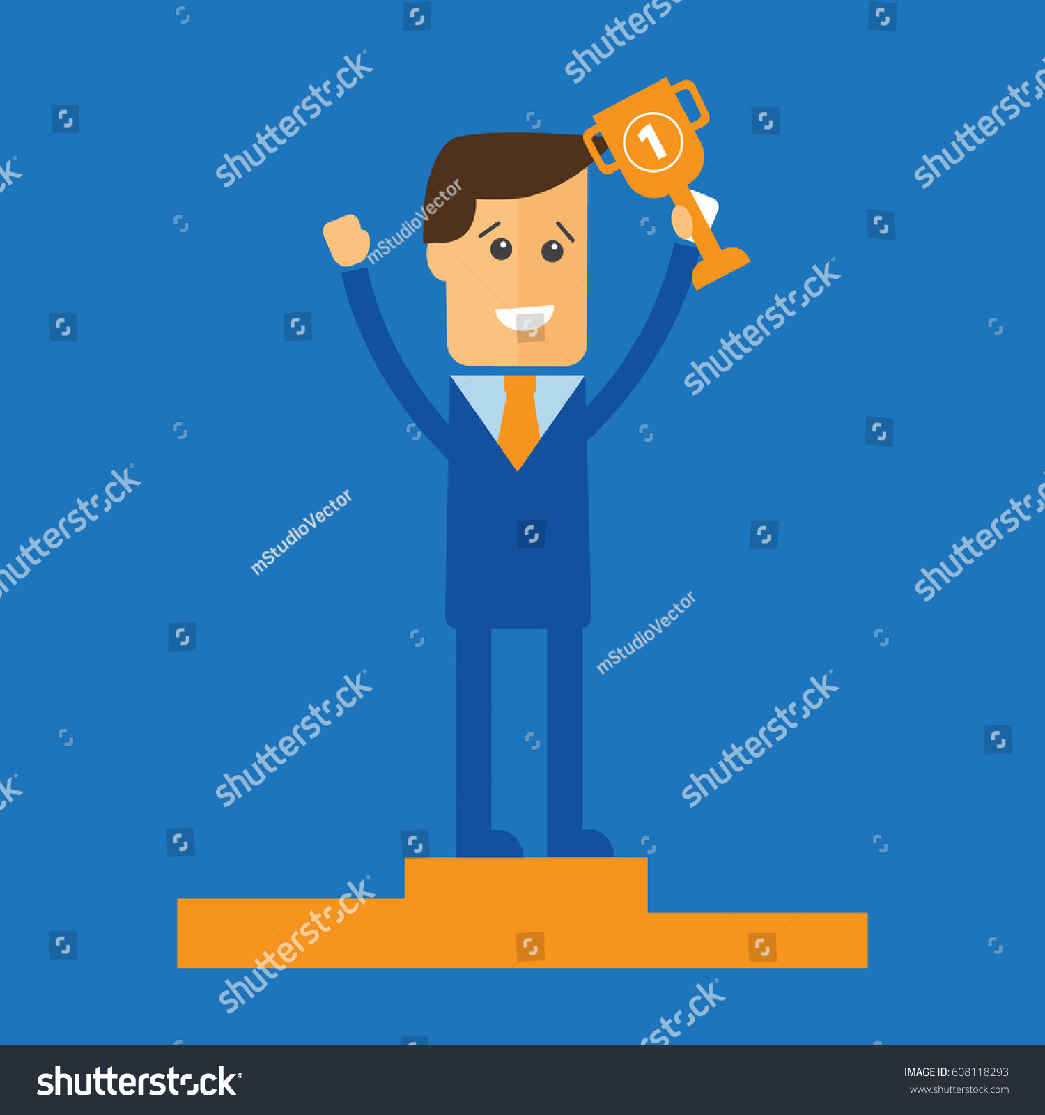 Businessman Holding Trophy Smiling Vector Illustration Stock Vector