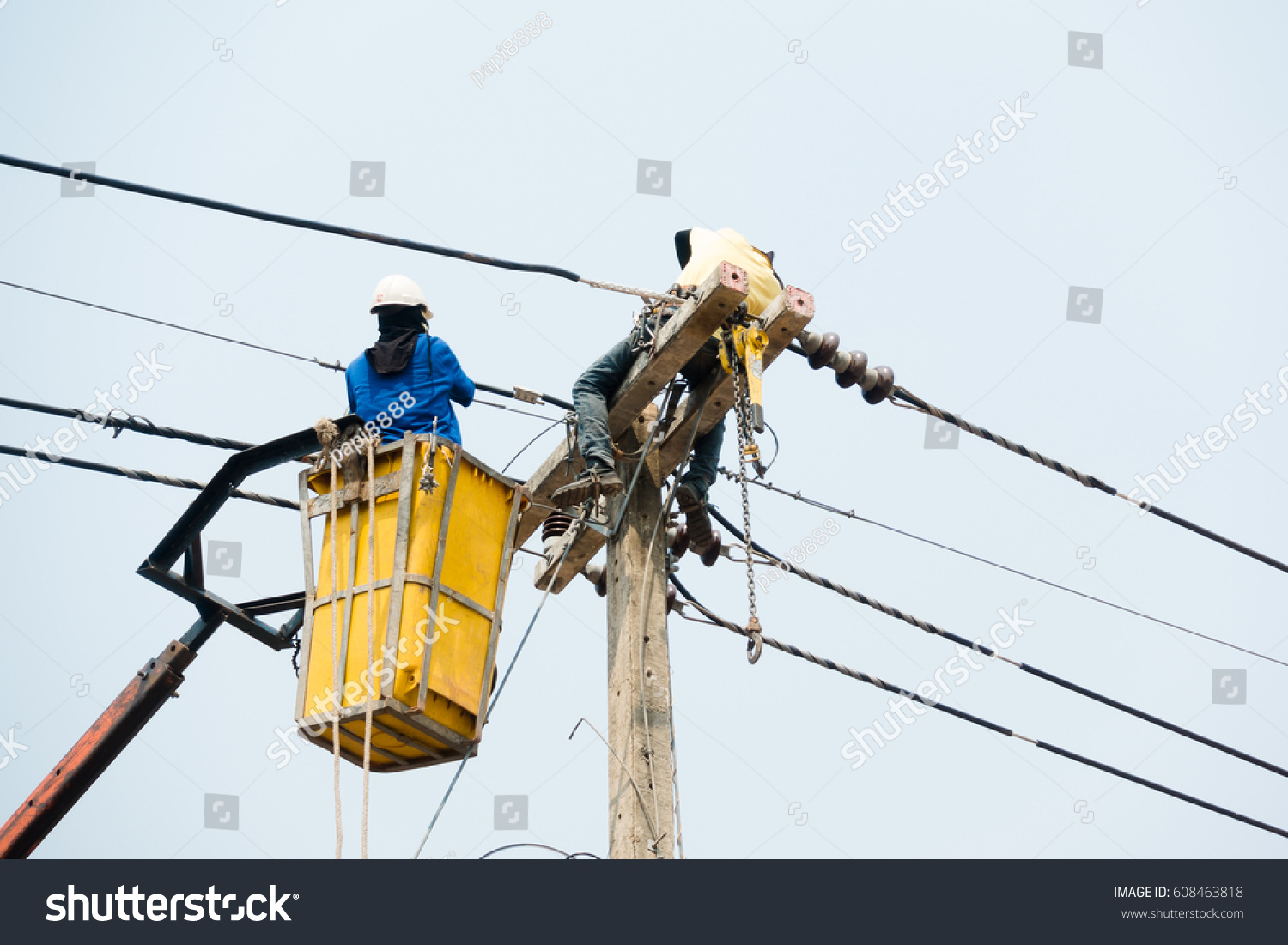 Electrical Utility Workers Repairing Problem Power Stock Photo ...