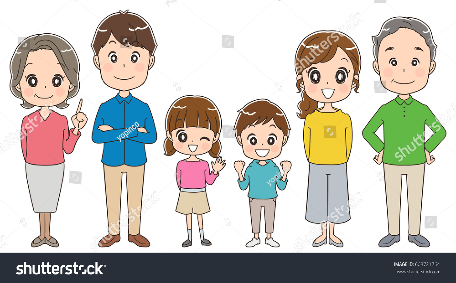 Three Generations Family Portrait Stock Vector (Royalty Free) 608721764 ...