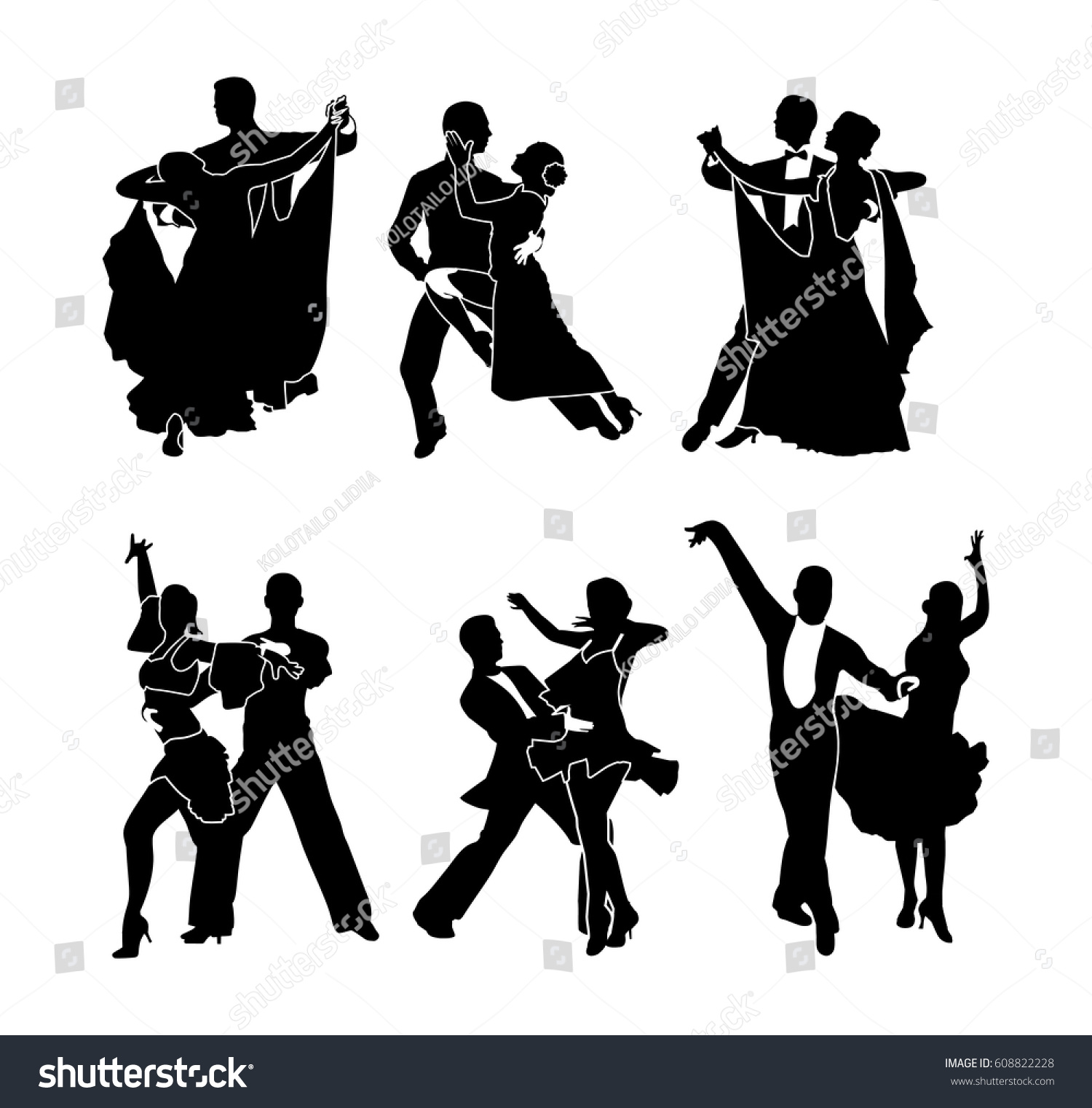 Set Dancing Couples Vector Illustration Black Stock Vector (Royalty ...