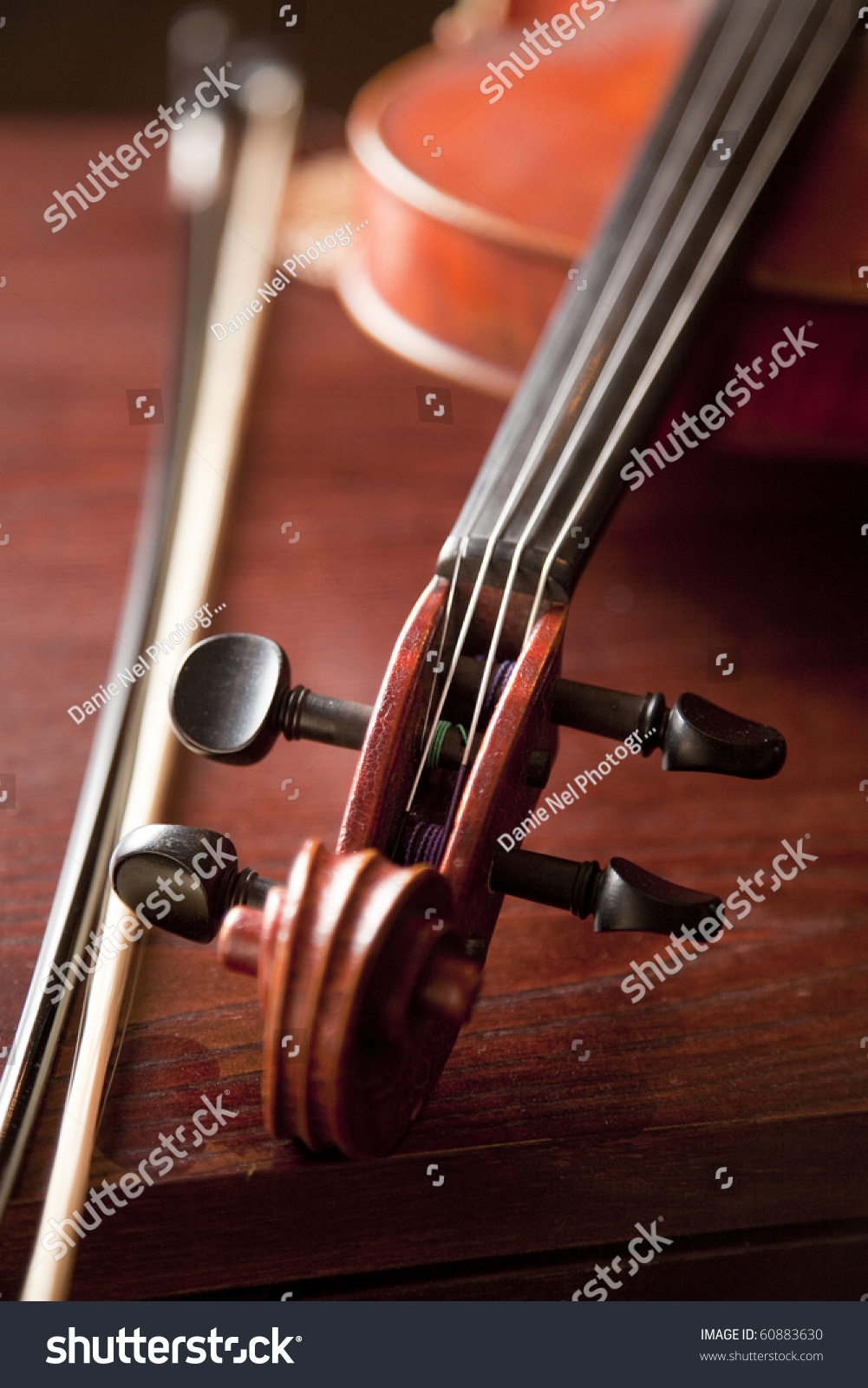Closeup On Headstock Violin Showing Tuning Stock Photo 60883630