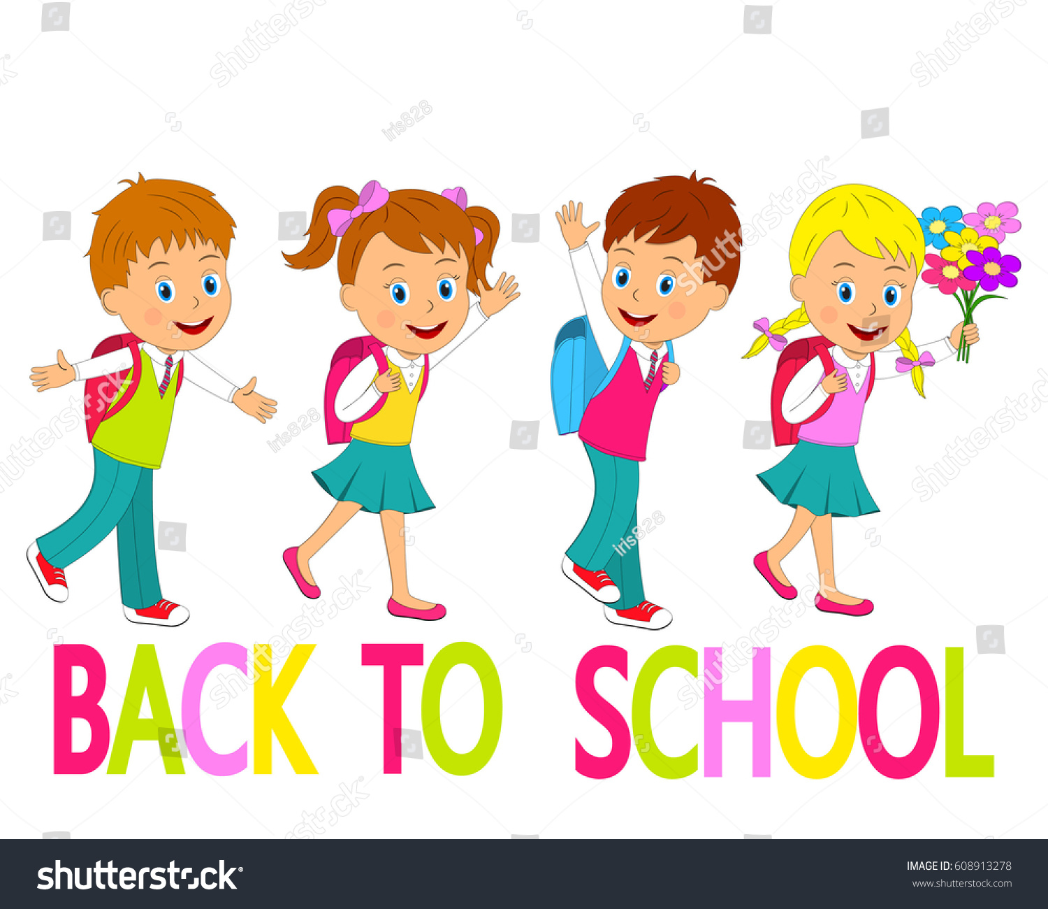 Back Schoolchildren Going Schoolillustration Vector Stock Vector ...