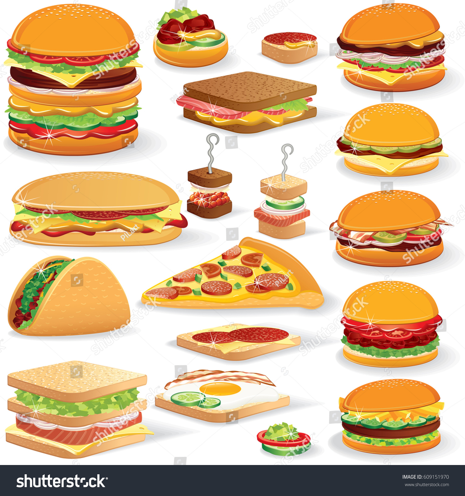 Fast Food Clip Art Set Isolated Stock Illustration 609151970 | Shutterstock