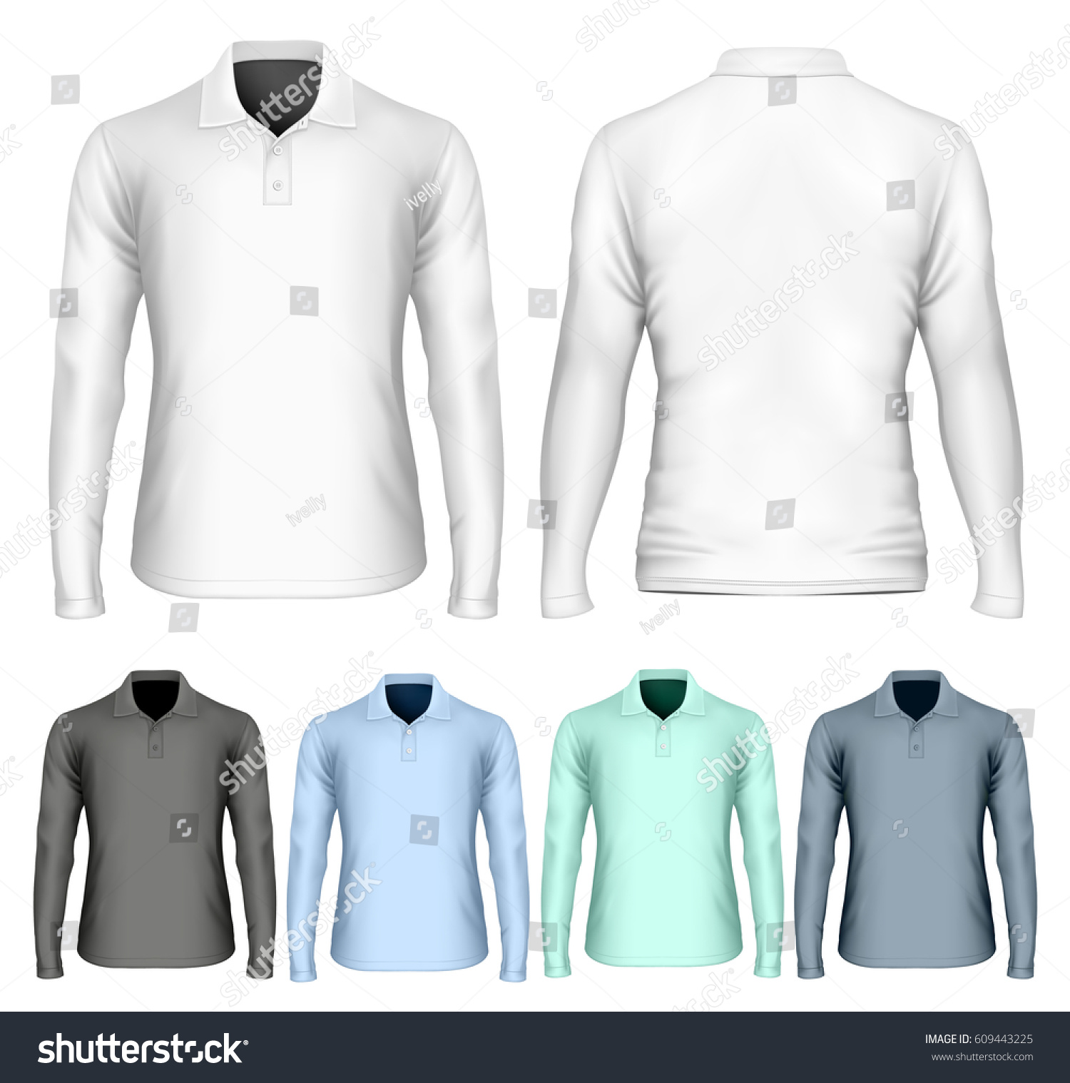 Mens Long Sleeve Polo Shirt Front Stock Vector (Royalty Free) 609443225 ...