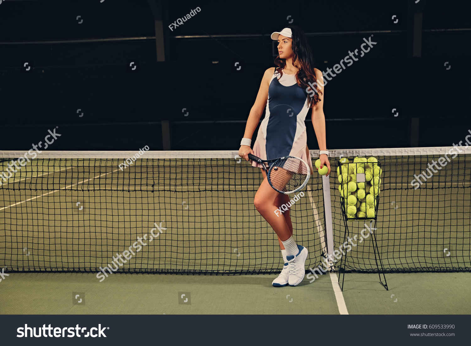 Sexy Brunette Female Tennis Player Posing Foto Stok 609533990