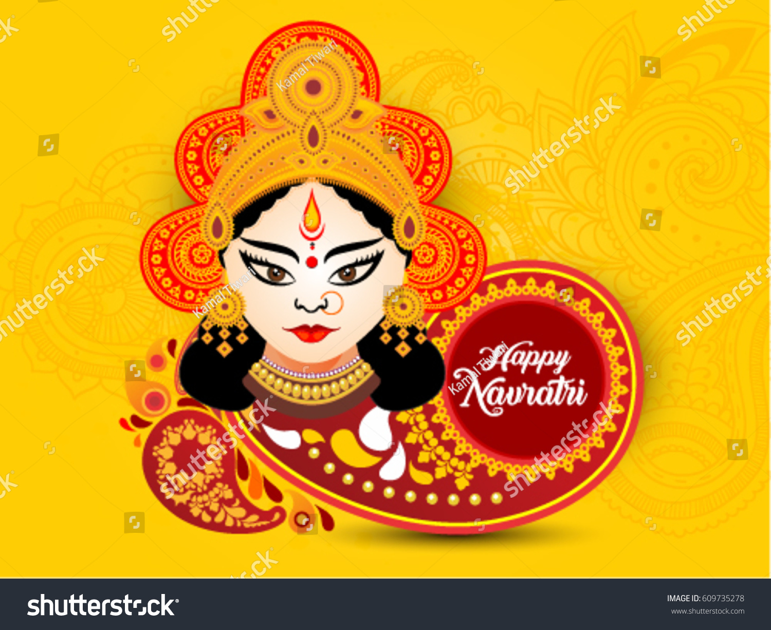 Happy Navratri Artistic Text Background Goddess Stock Vector (Royalty ...