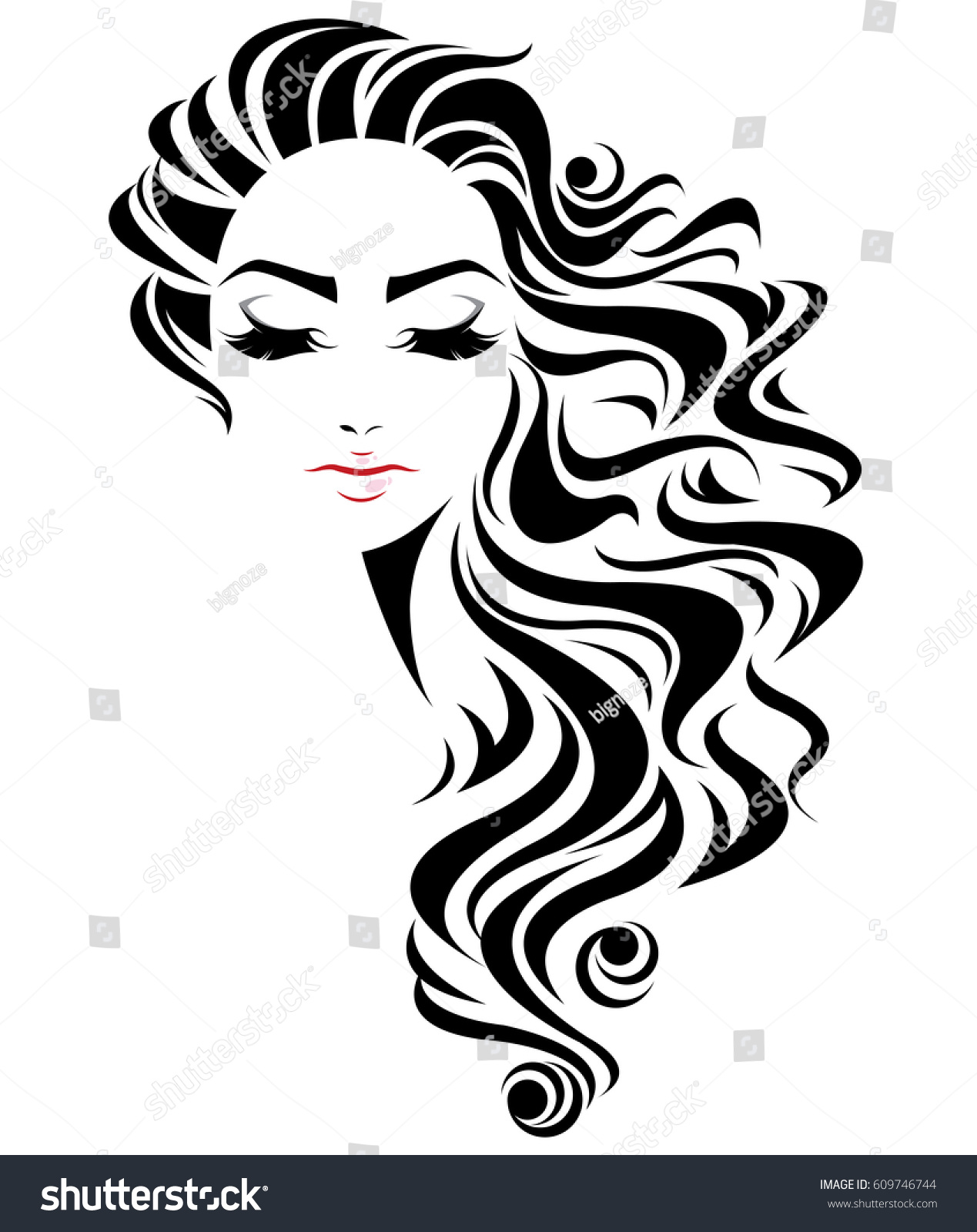 Illustration Women Long Hair Style Icon Stock Vector (Royalty Free ...