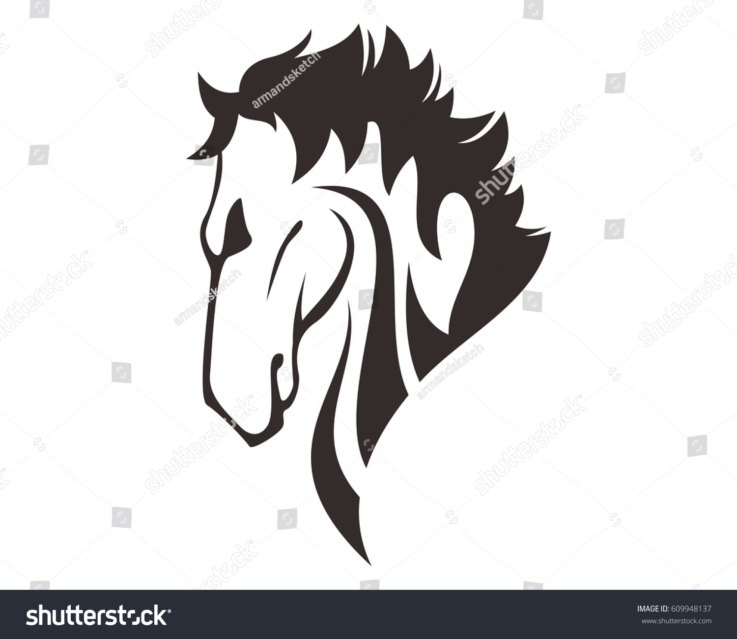 Horse Head Line Art Drawing Illustration Stock Vector (Royalty Free ...