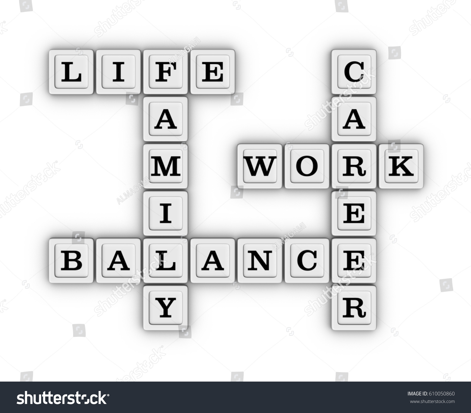 Life Work Balance Crossword Puzzle 3d Stock Illustration 610050860