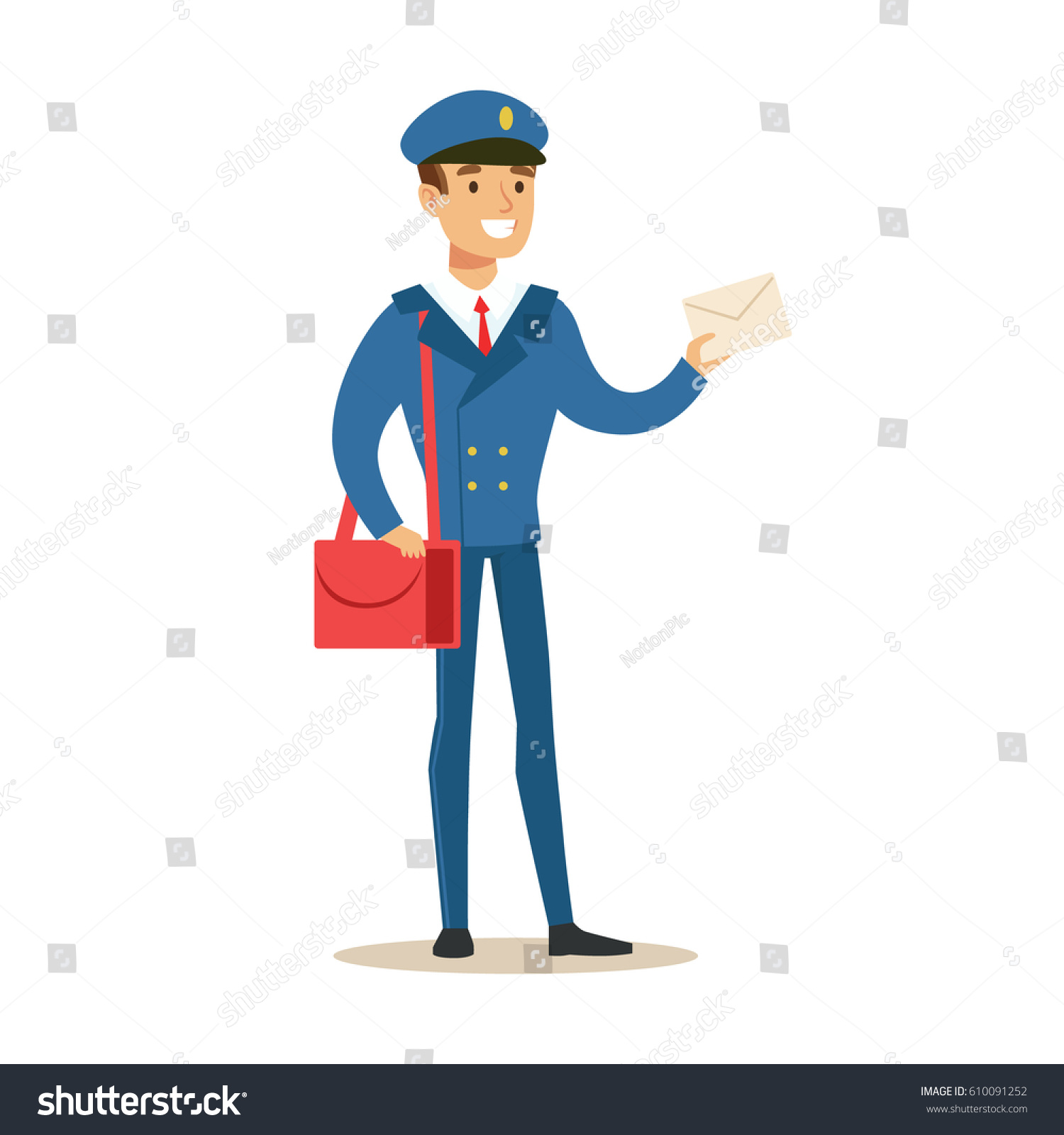 Postman Blue Uniform Delivering Mail Holding Stock Vector (Royalty Free ...