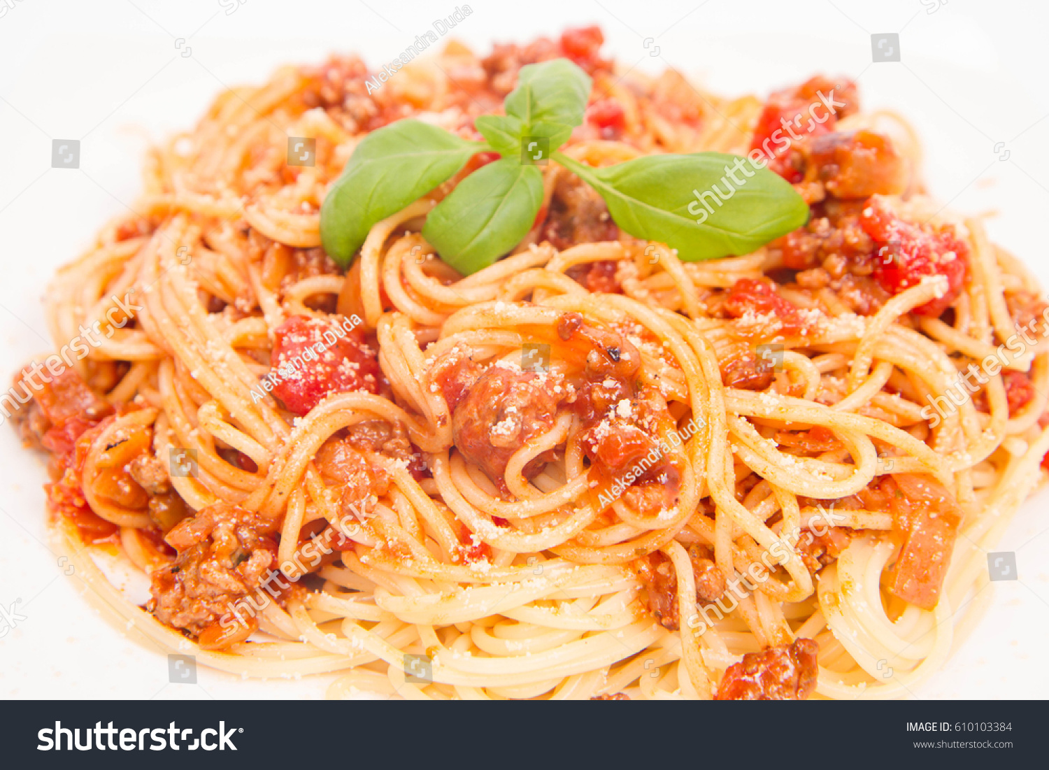 Spaghetti Bolognese On White Background Stock Photo 610103384 ...