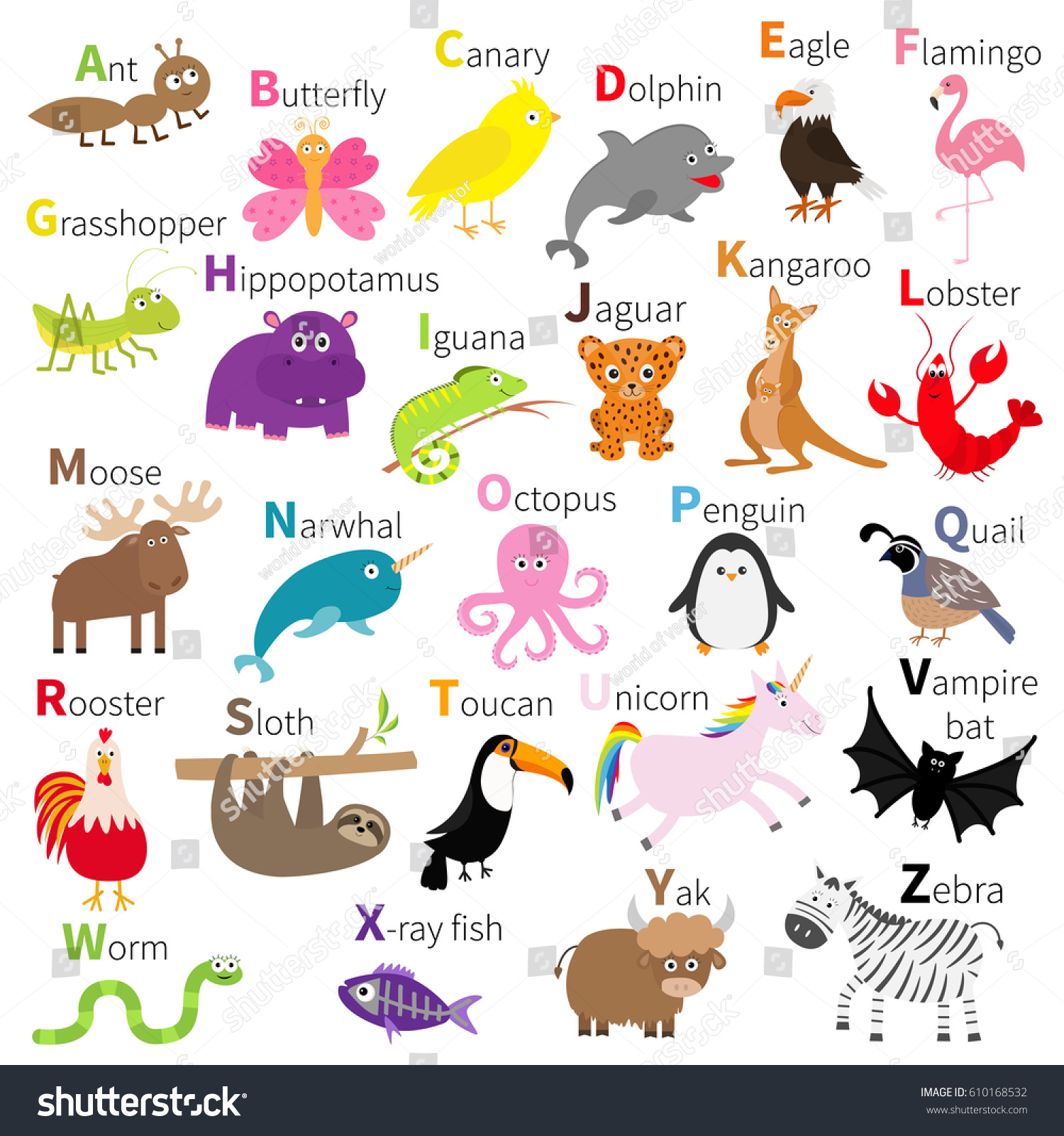 Zoo Animal Alphabet Cute Cartoon Character Stock Vector (Royalty Free ...