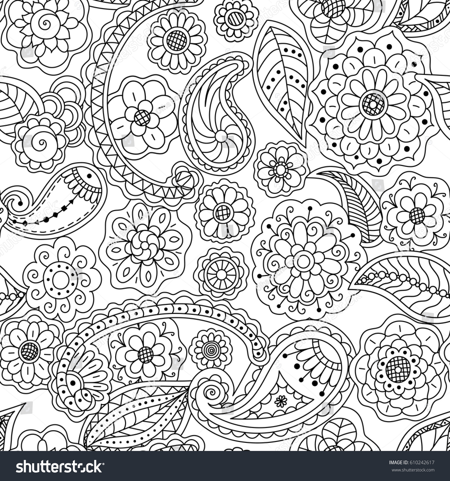 Seamless Pattern Floral Doodle Elements Vector Stock Vector (Royalty ...