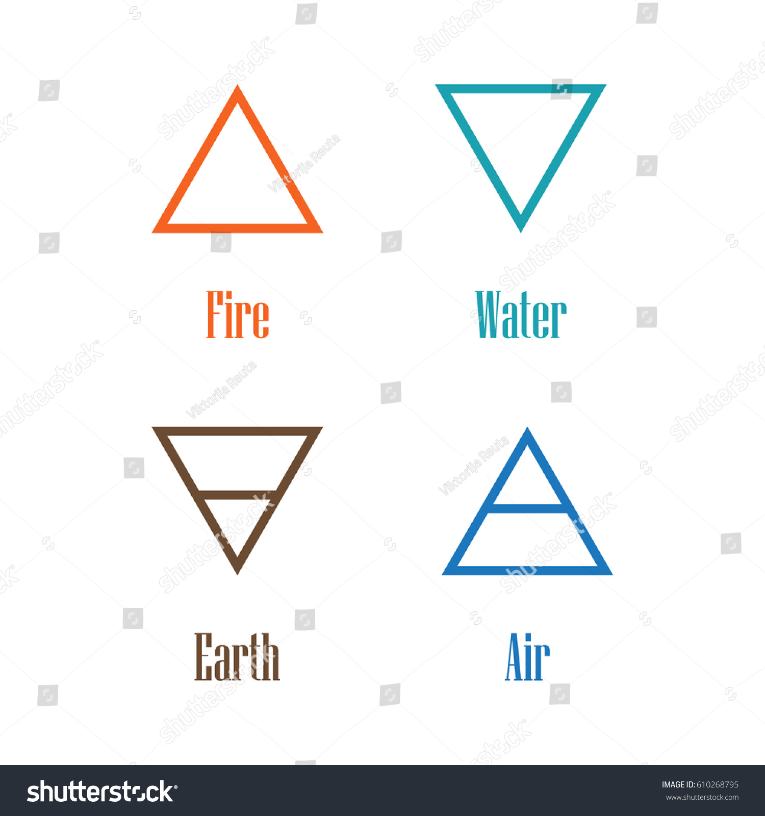 Raster Illustration Four Elements Icons Line Stock Illustration ...