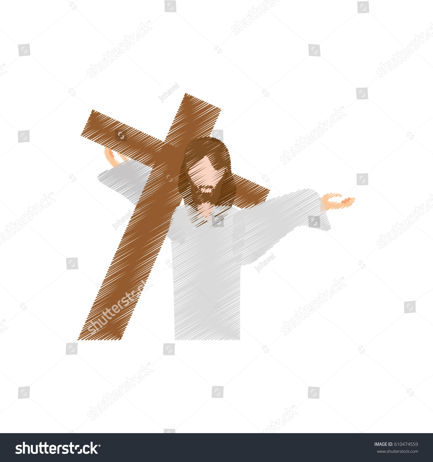 Drawing Jesus Christ Carries Cross Vector Stock Vector (Royalty Free ...