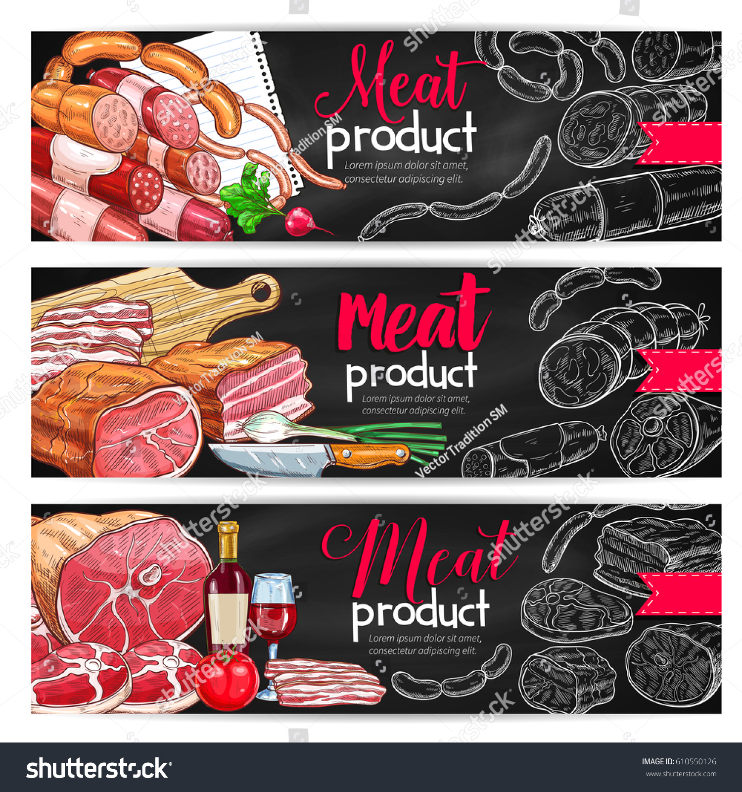 Meat Sausage Barbecue Menu Banner Set Stock Vector (Royalty Free ...