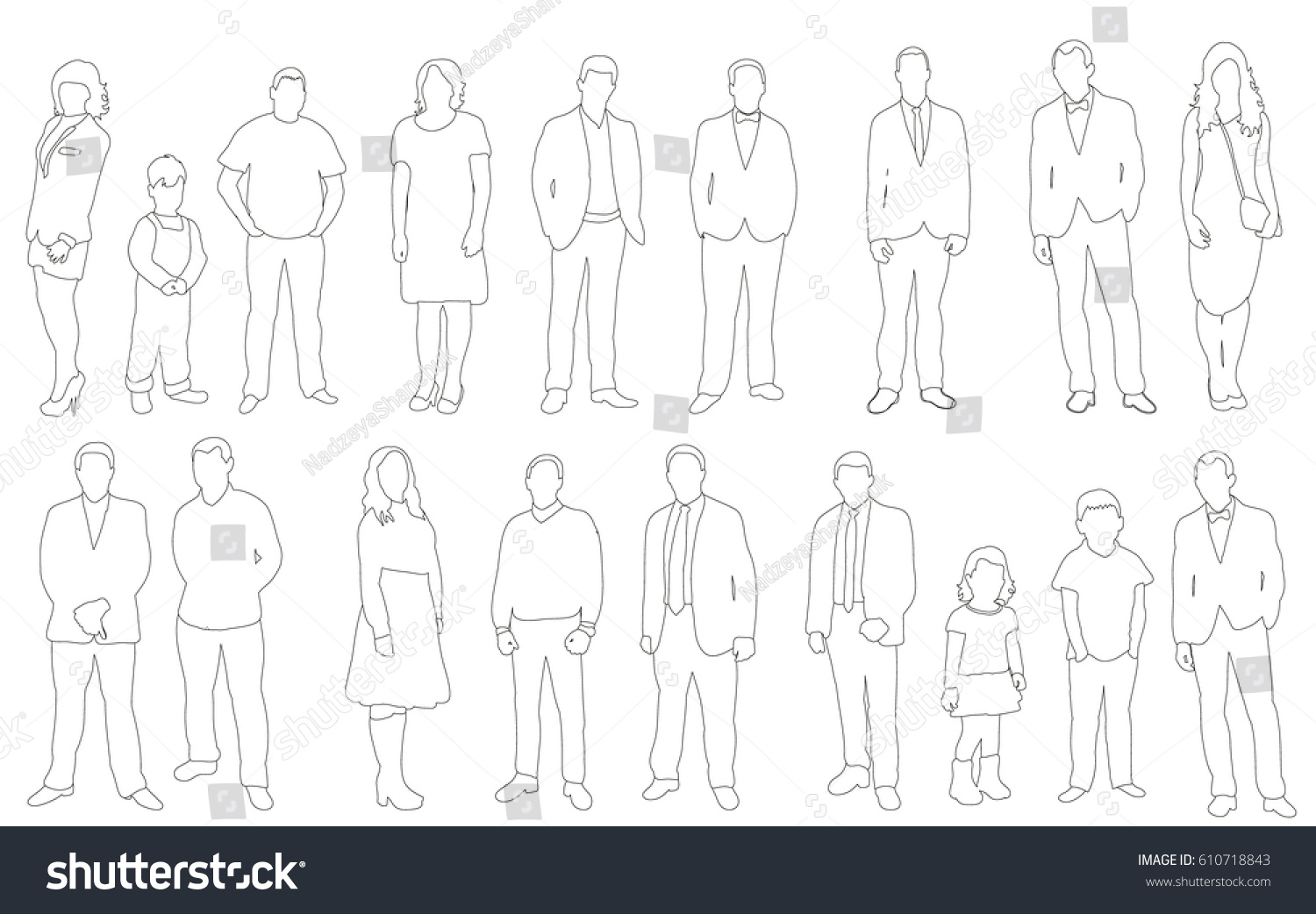 Vector Illustration Collection People Sketches Outlines Stock Vector ...