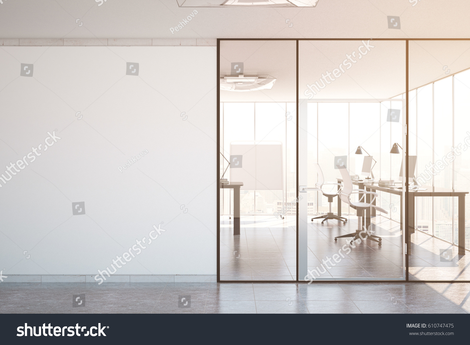 Contemporary Simple Office Interior Glass Doors Stock Illustration ...