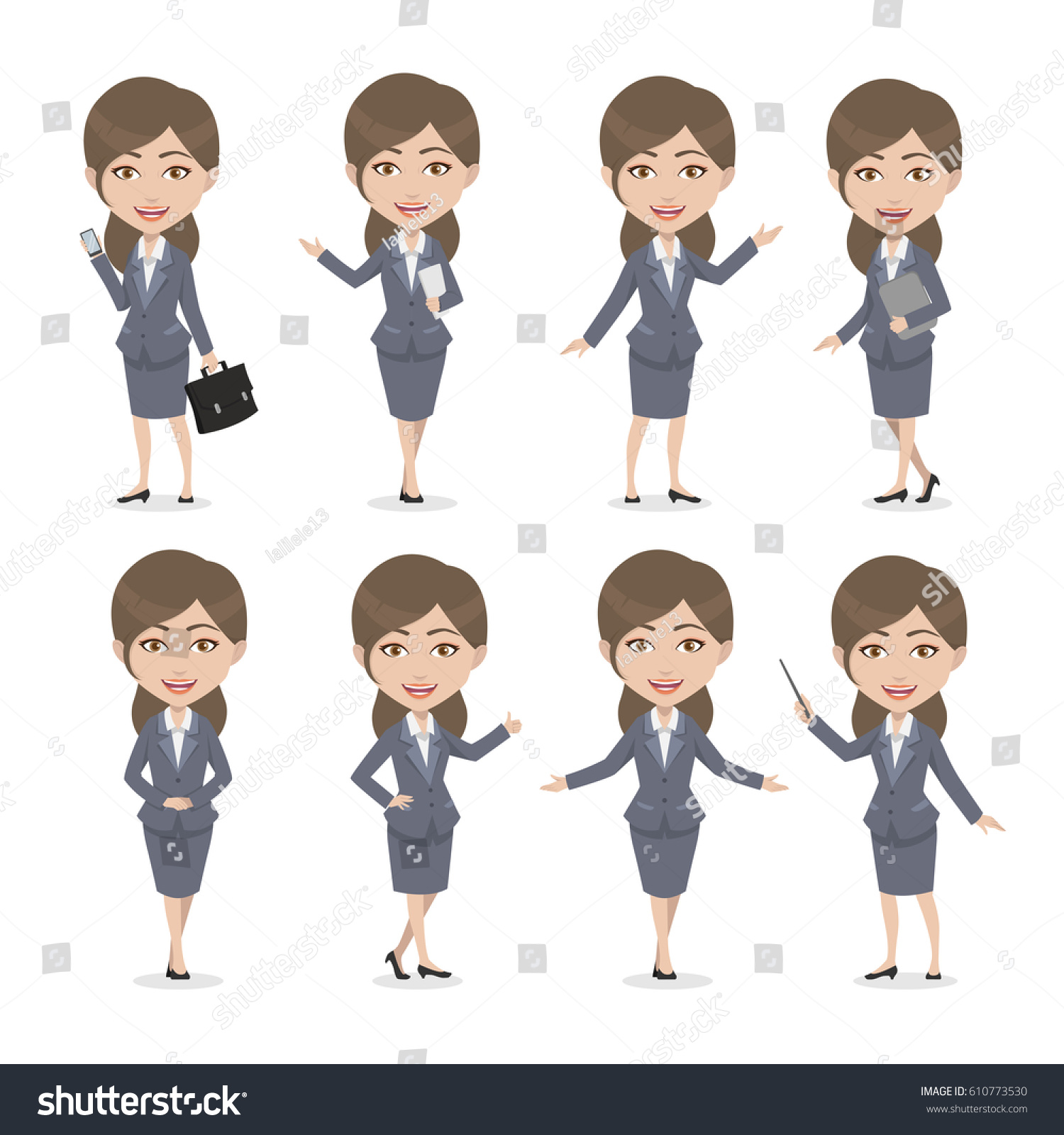 Chibi Brown Hair Female Character Business Stock Vector (Royalty Free ...