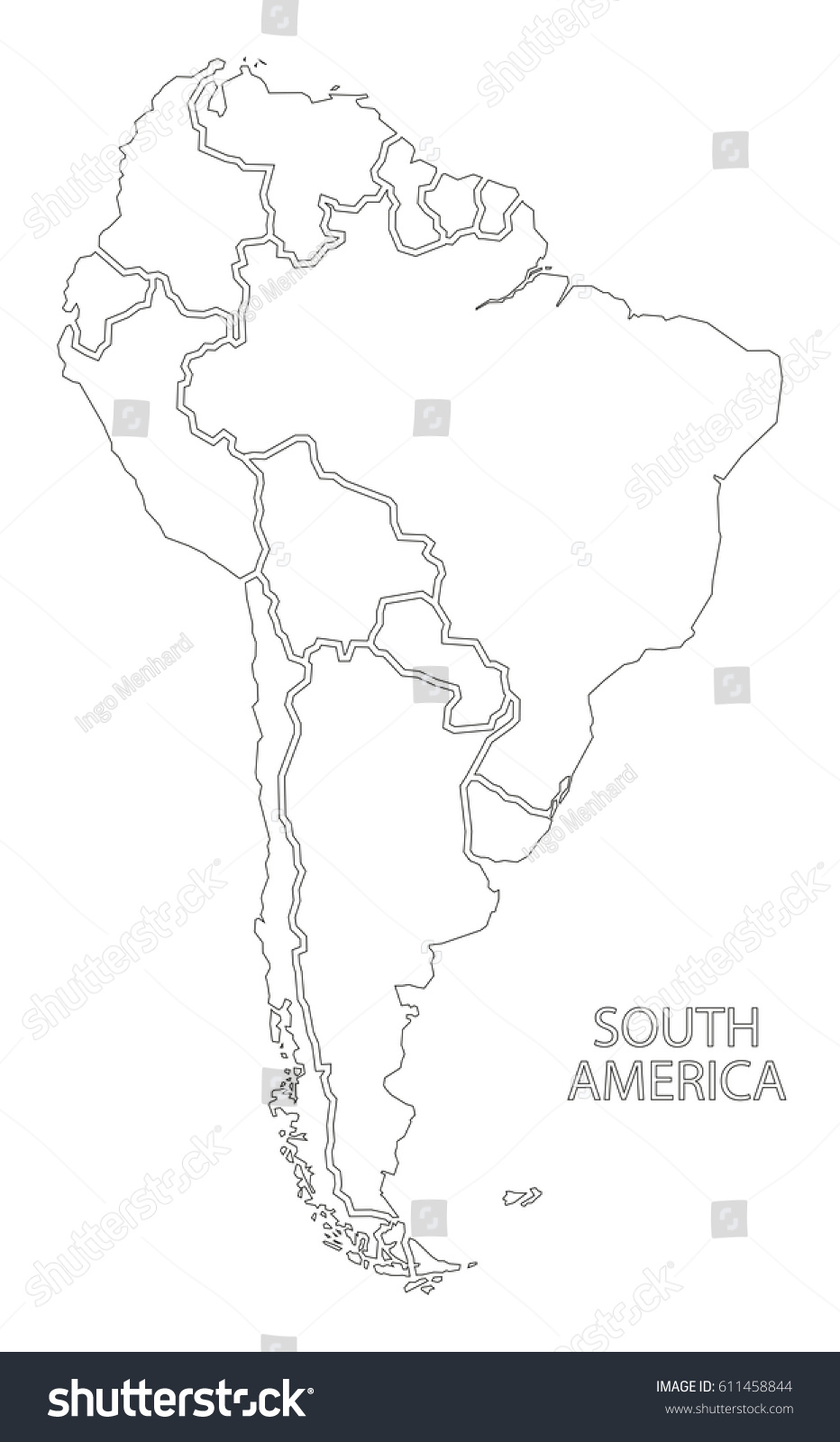 South America Outline Silhouette Map Countries Stock Vector (Royalty ...