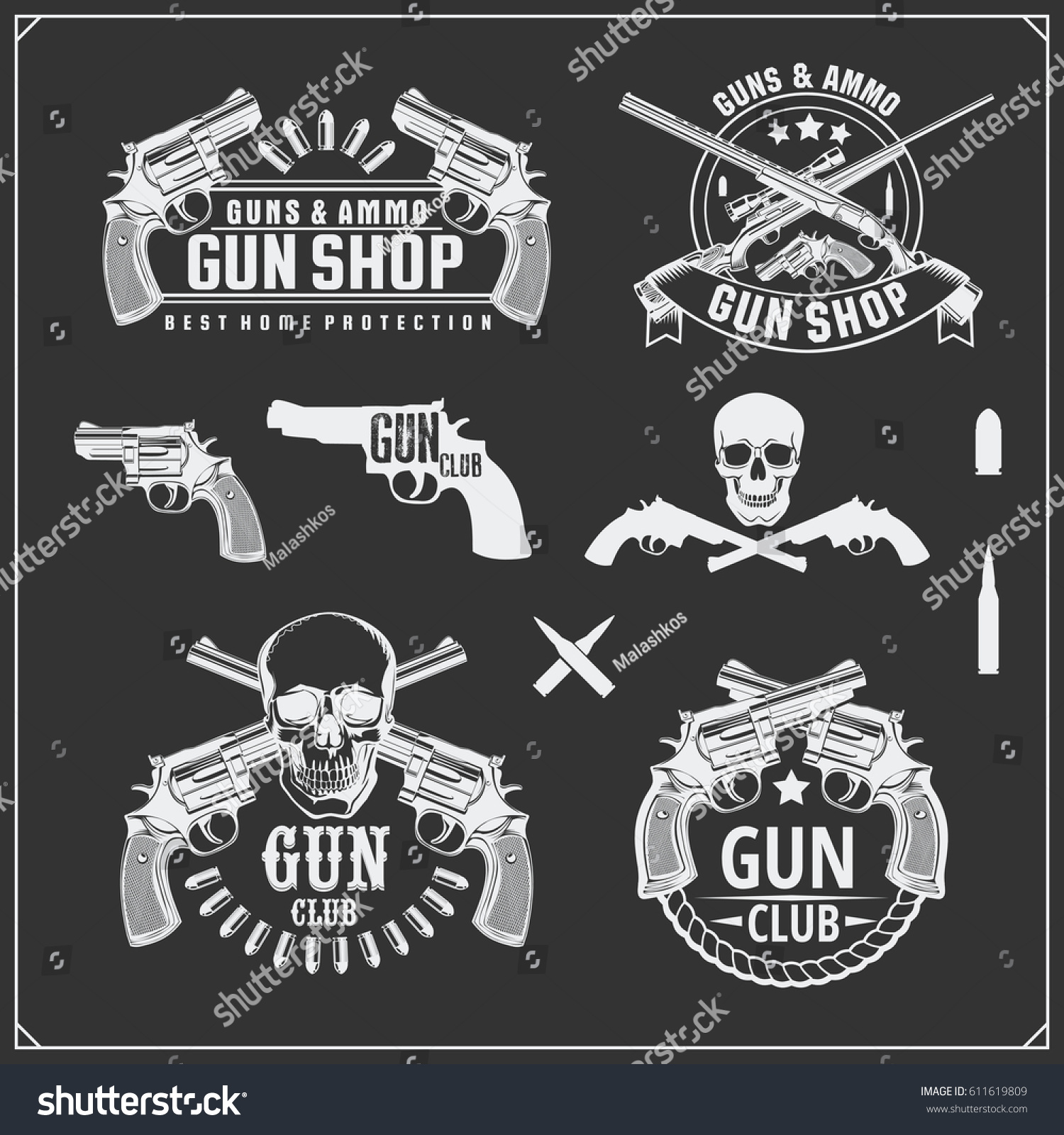 Collection Guns Revolvers Shotguns Rifles Gun Stock Vector (Royalty ...