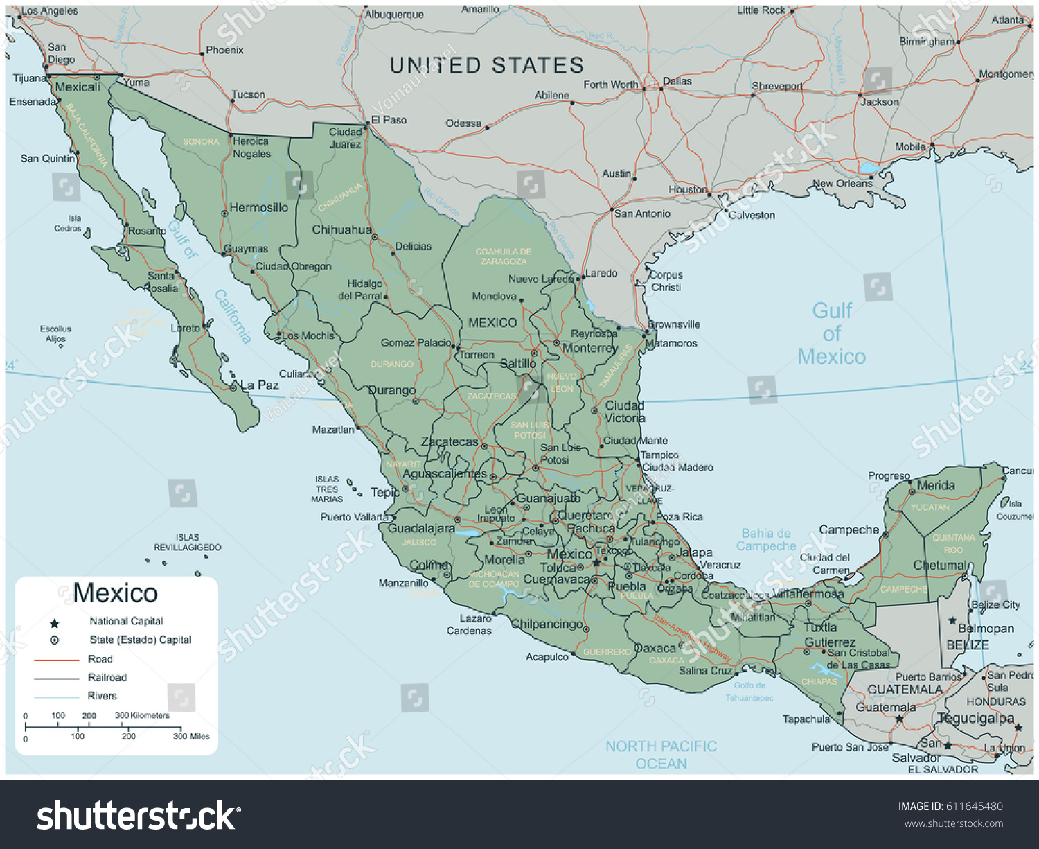 Mexico Map Selectable Territories Vector Illustration Stock Vector ...