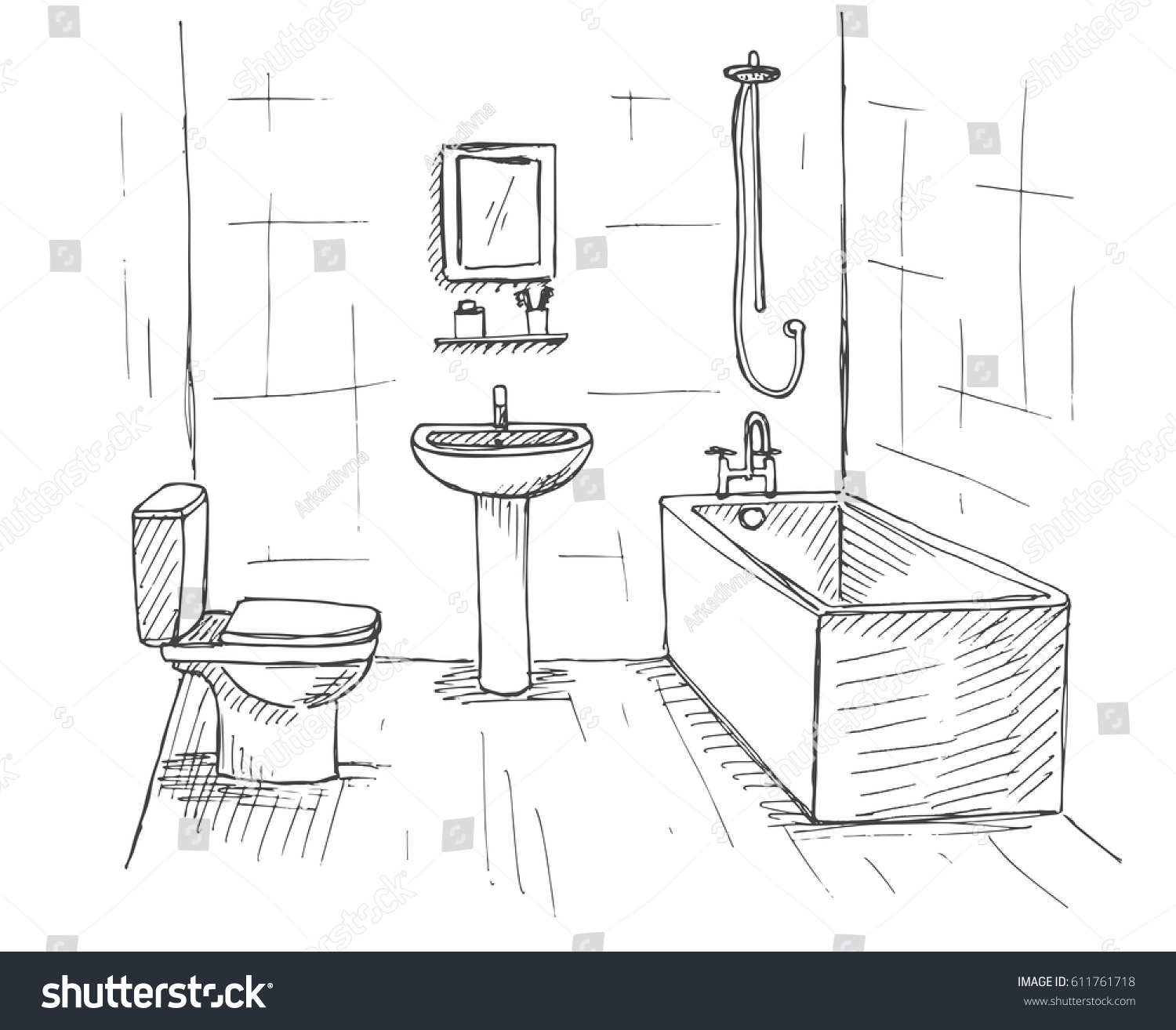 Эскиз ванной комнаты карандашом