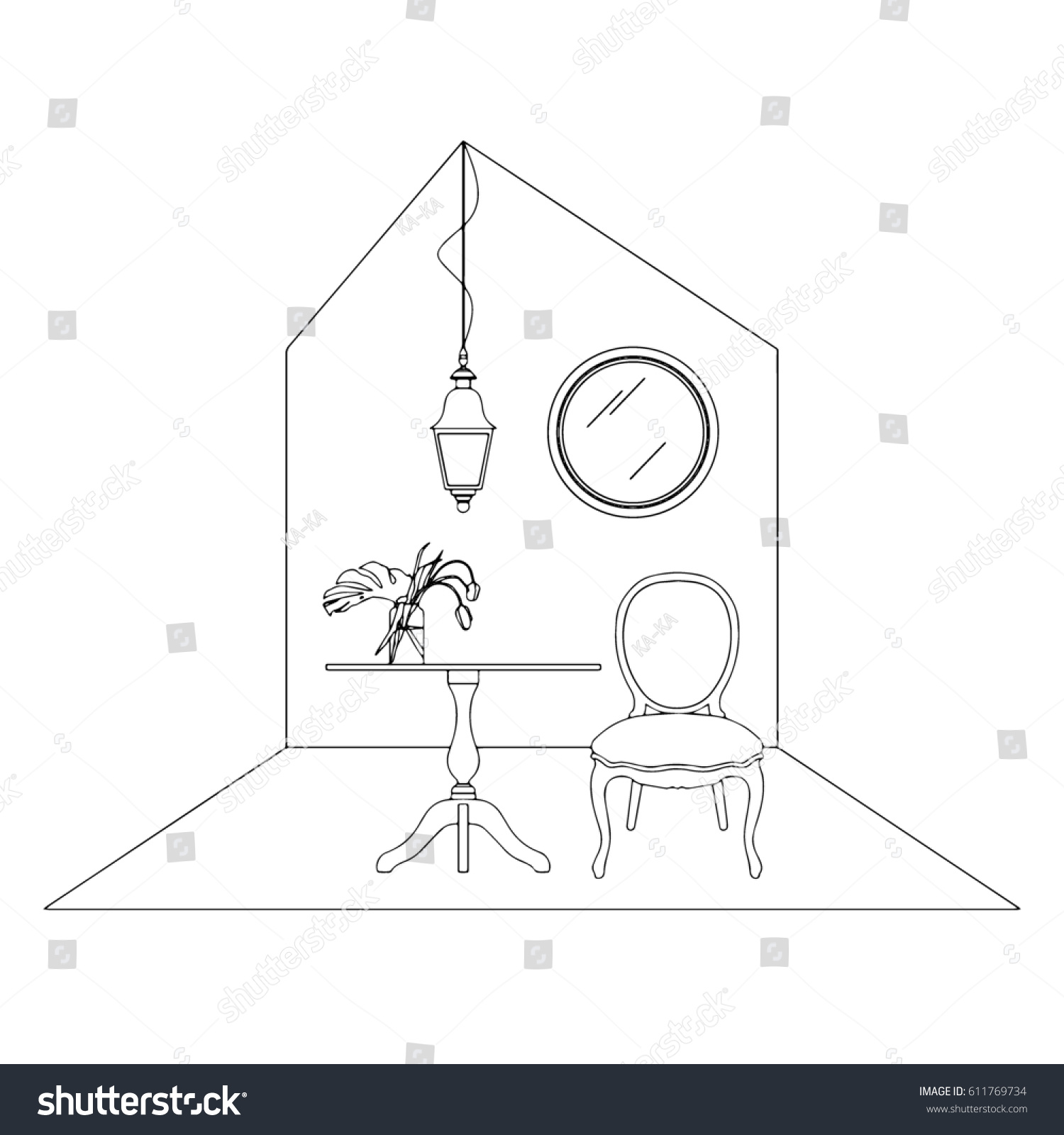 Hand Drawn Stylized Outline House Modern Stock Illustration 611769734 ...