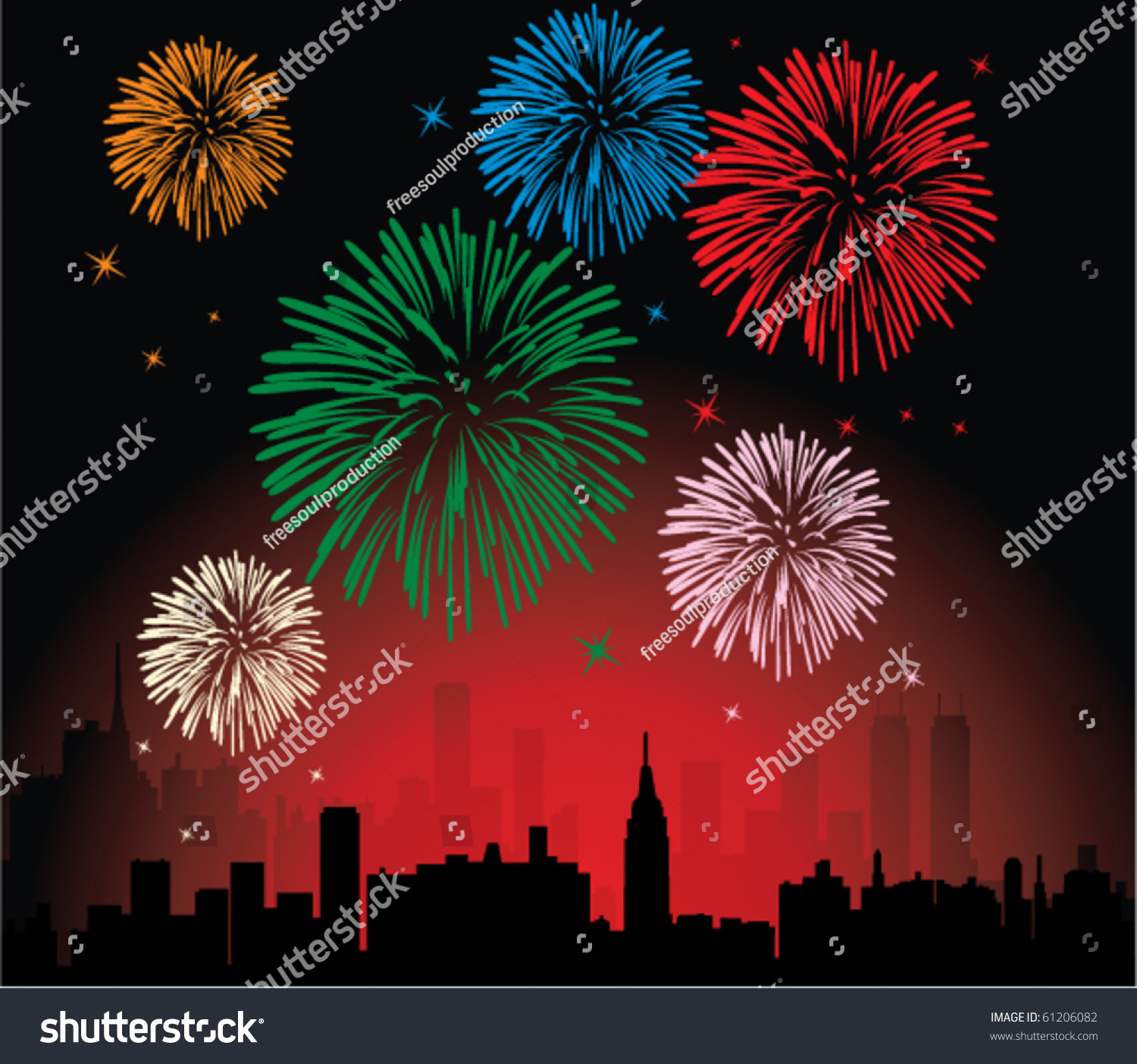 Vector Fireworks Over City Stock Vector Royalty Free 61206082