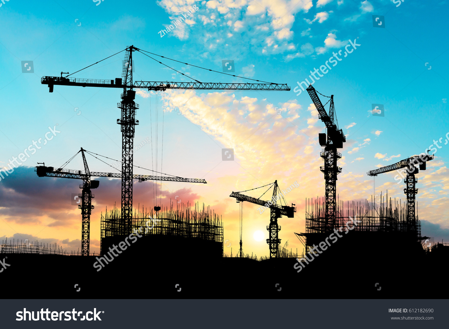 Crane Building Construction Site Sunset Stock Photo 612182690 ...