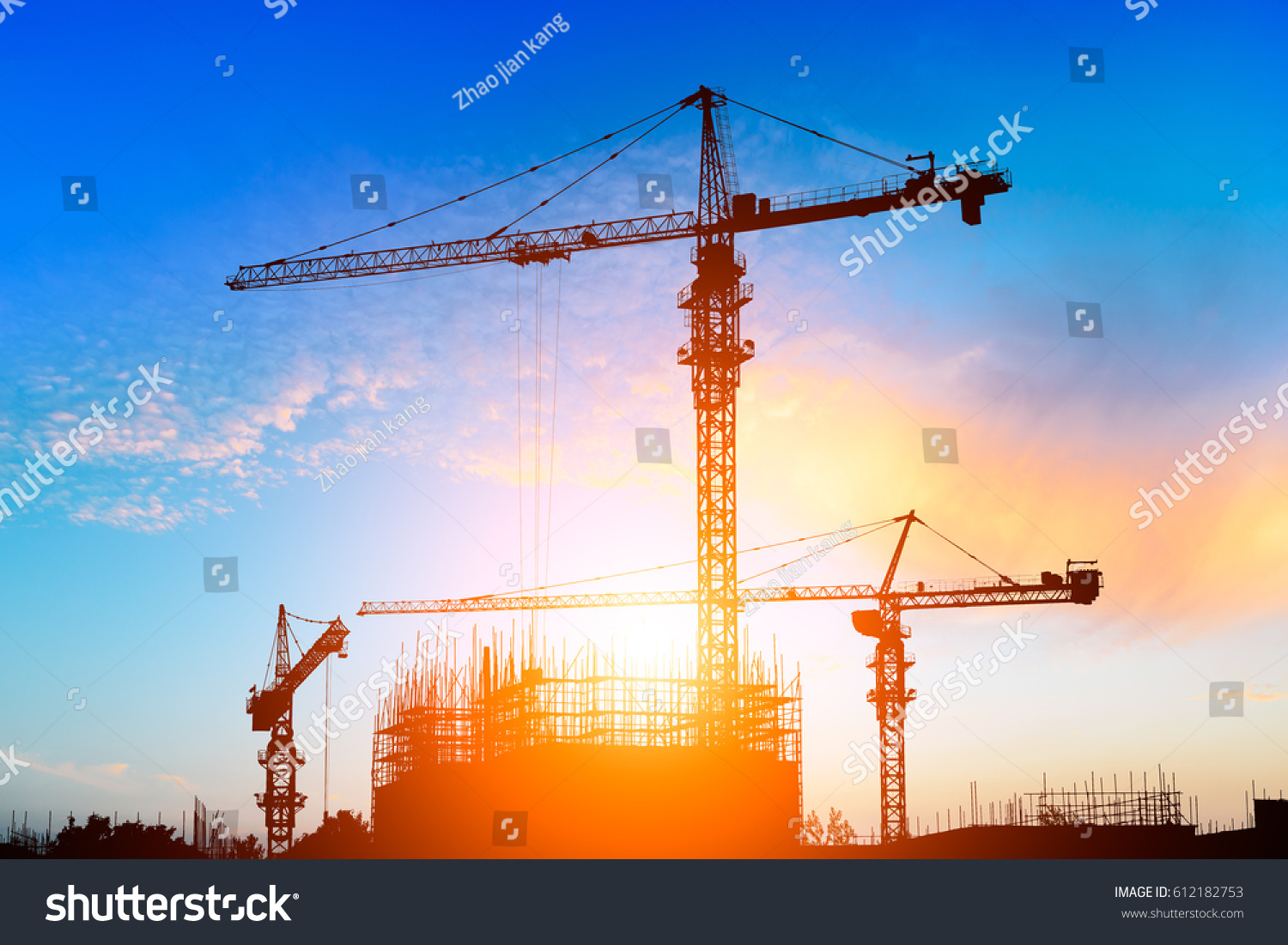 Crane Building Construction Site Sunset Stock Photo 612182753 ...