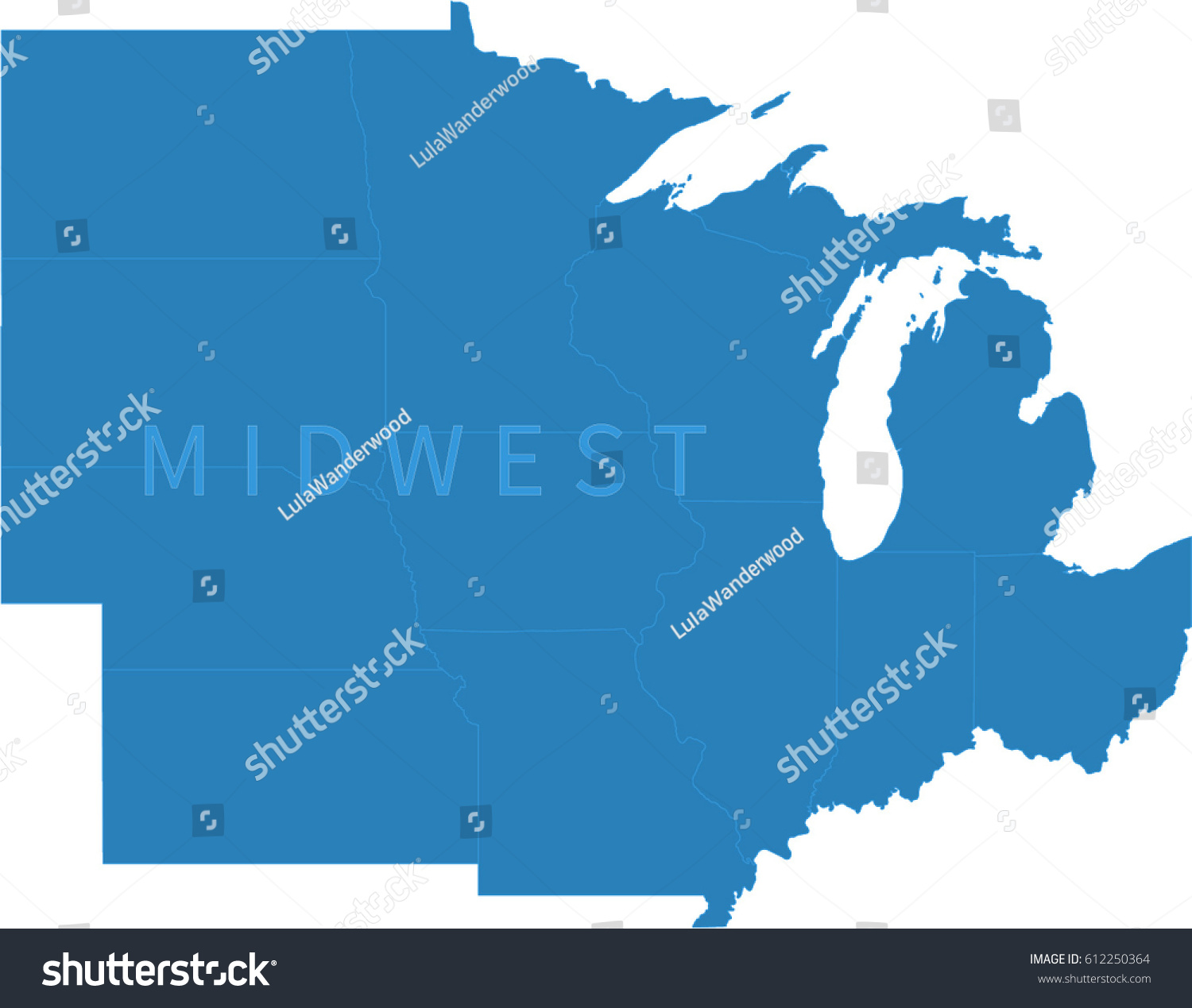 Midwest Us Map Stock Vector Royalty Free 612250364 Shutterstock Stock Vector Midwest Us Map 612250364
