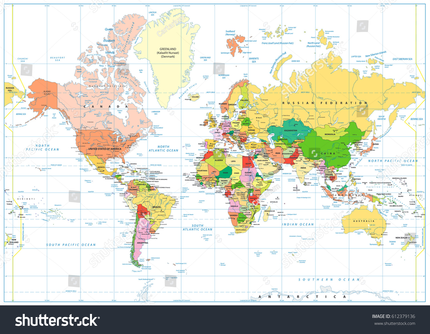 Colored World Map Isolated On White Stock Vector (Royalty Free ...