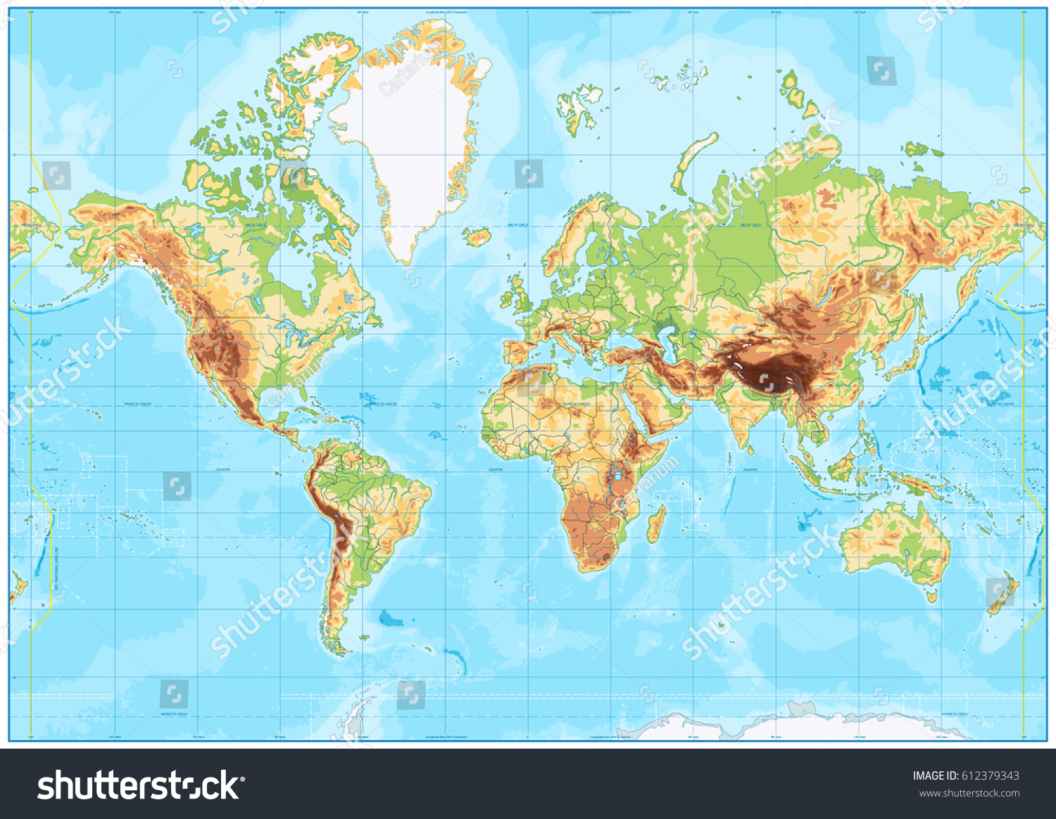 Blank Physical Map Of World Blank Physical World Map Bathymetry Vector Stock Vector (Royalty Free)  612379343 | Shutterstock