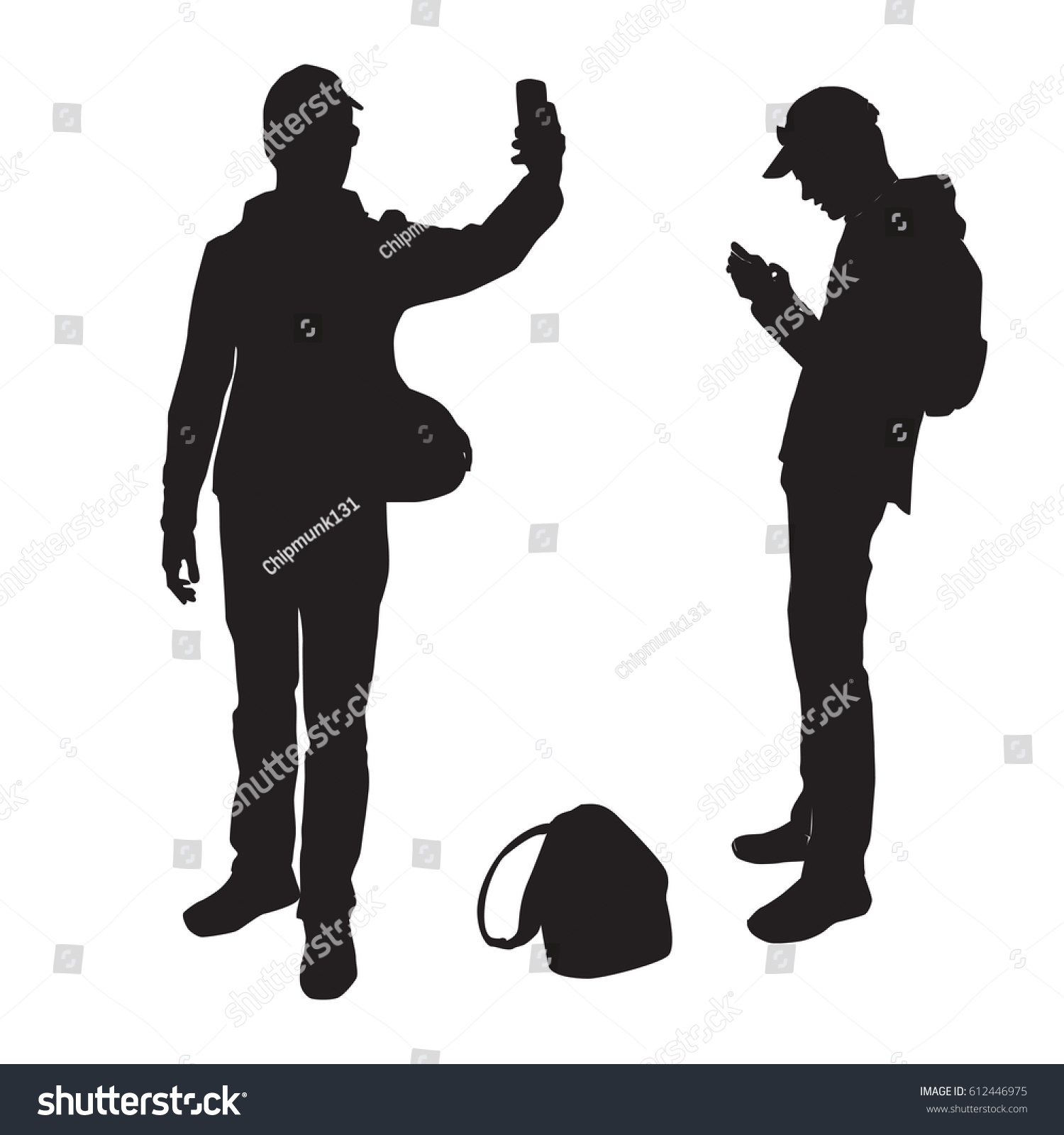 Silhouettes Teenager Taking Pictures Himself On Stock Vector (Royalty ...