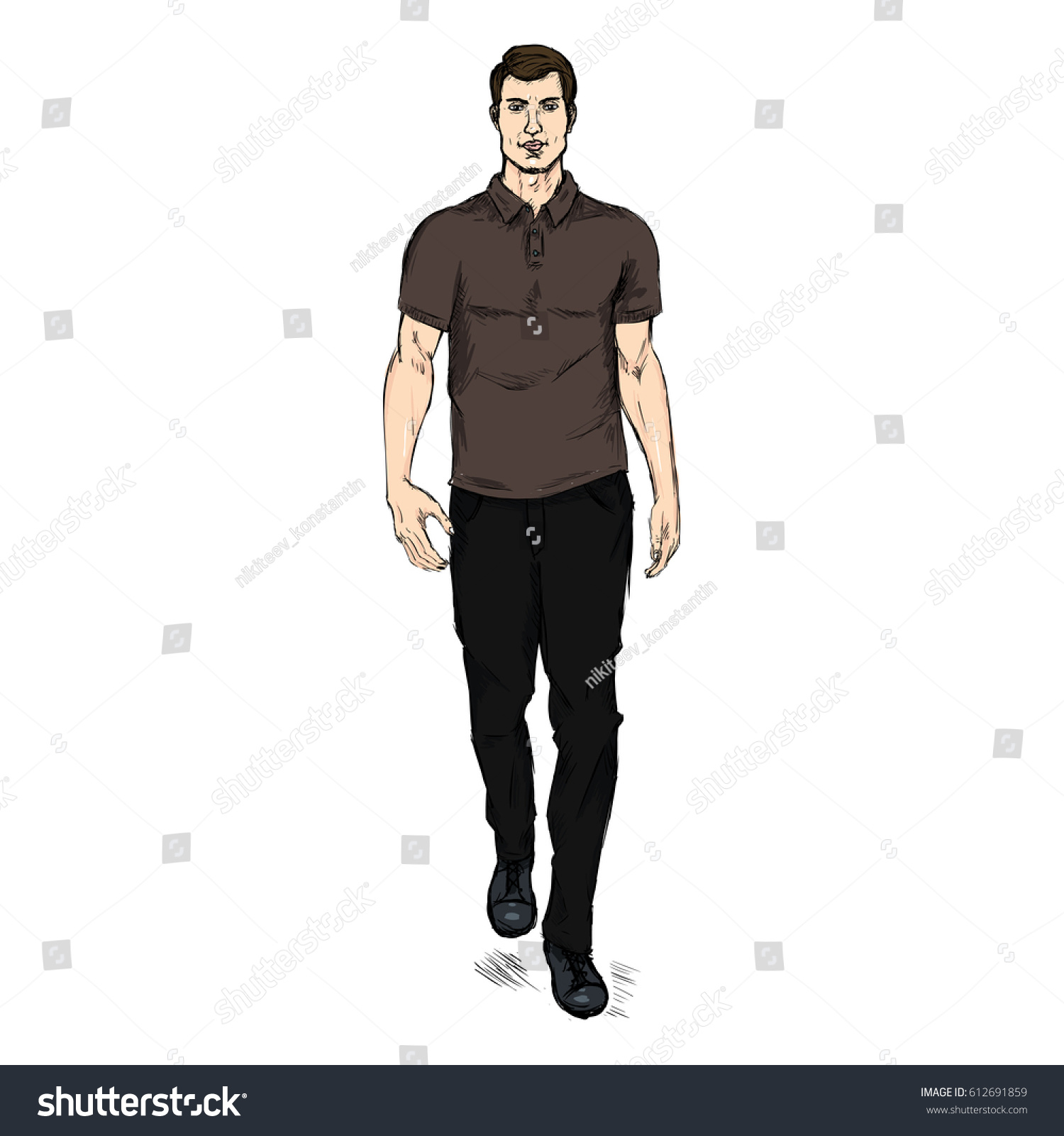 Vector Single Sketch Illustration Fashion Male Stock Vector (Royalty ...