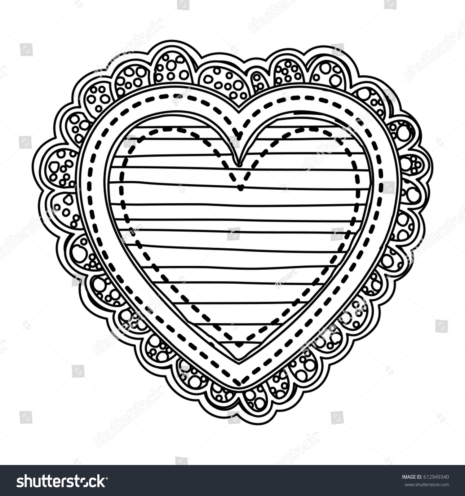 Silhouette Heart Shape Lines Pattern Decorative Stock Vector (Royalty ...