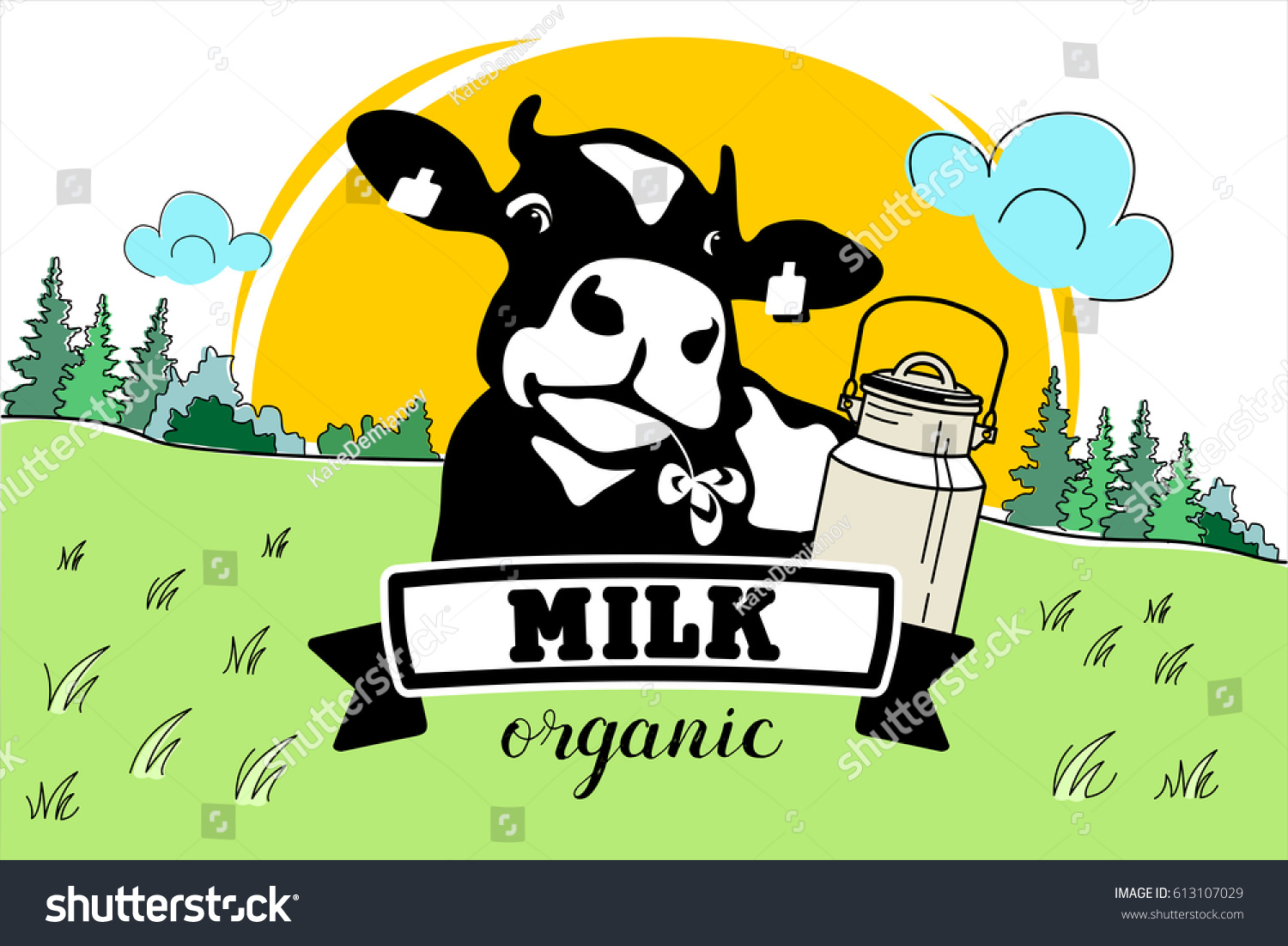 Cow Meadow Vector Illustration Dairy Products Stock Vector (Royalty ...