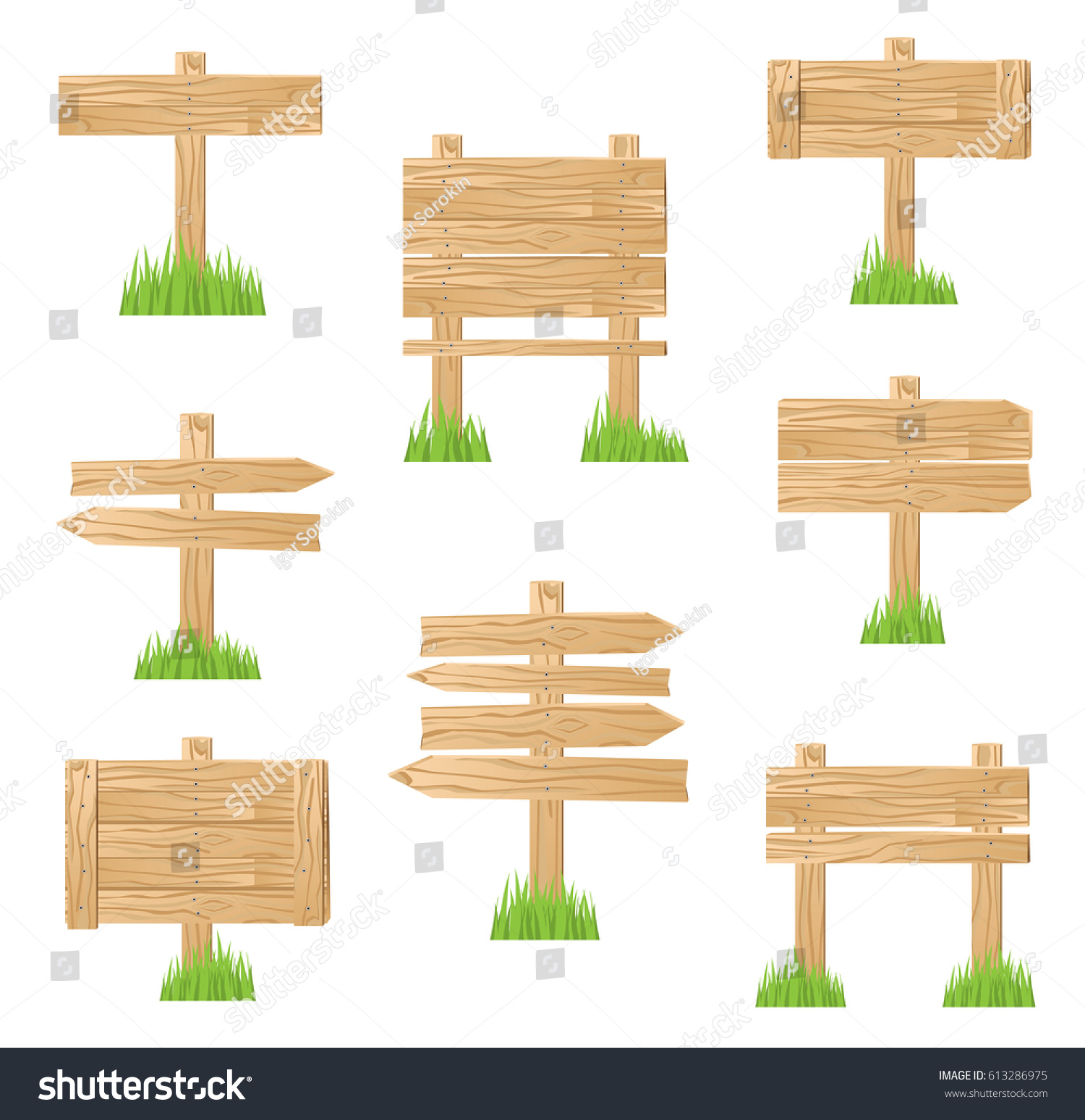 Wooden Signs Standing Green Grass Vector Stock Vector (Royalty Free ...