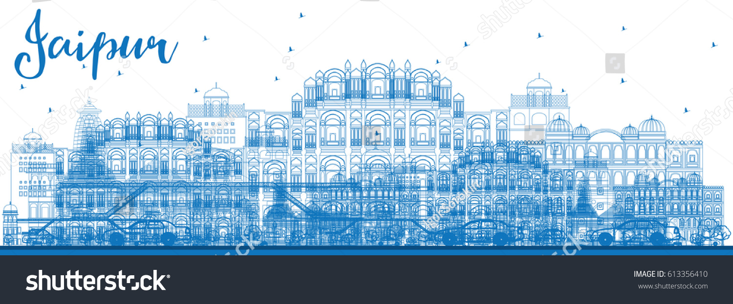 Outline Jaipur Skyline Blue Landmarks Vector Stock Vector (Royalty Free ...