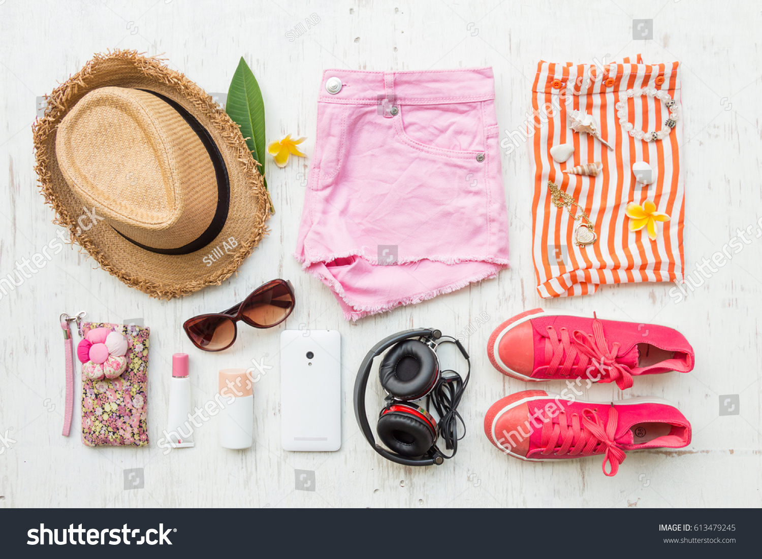 Womans Casual Summer Clothes Accessories Items Stock Photo 613479245 ...