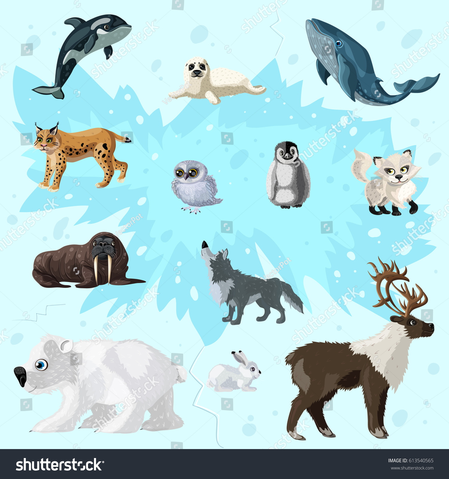 Cartoon Arctic Fauna Set Different Polar Stock Vector (Royalty Free ...