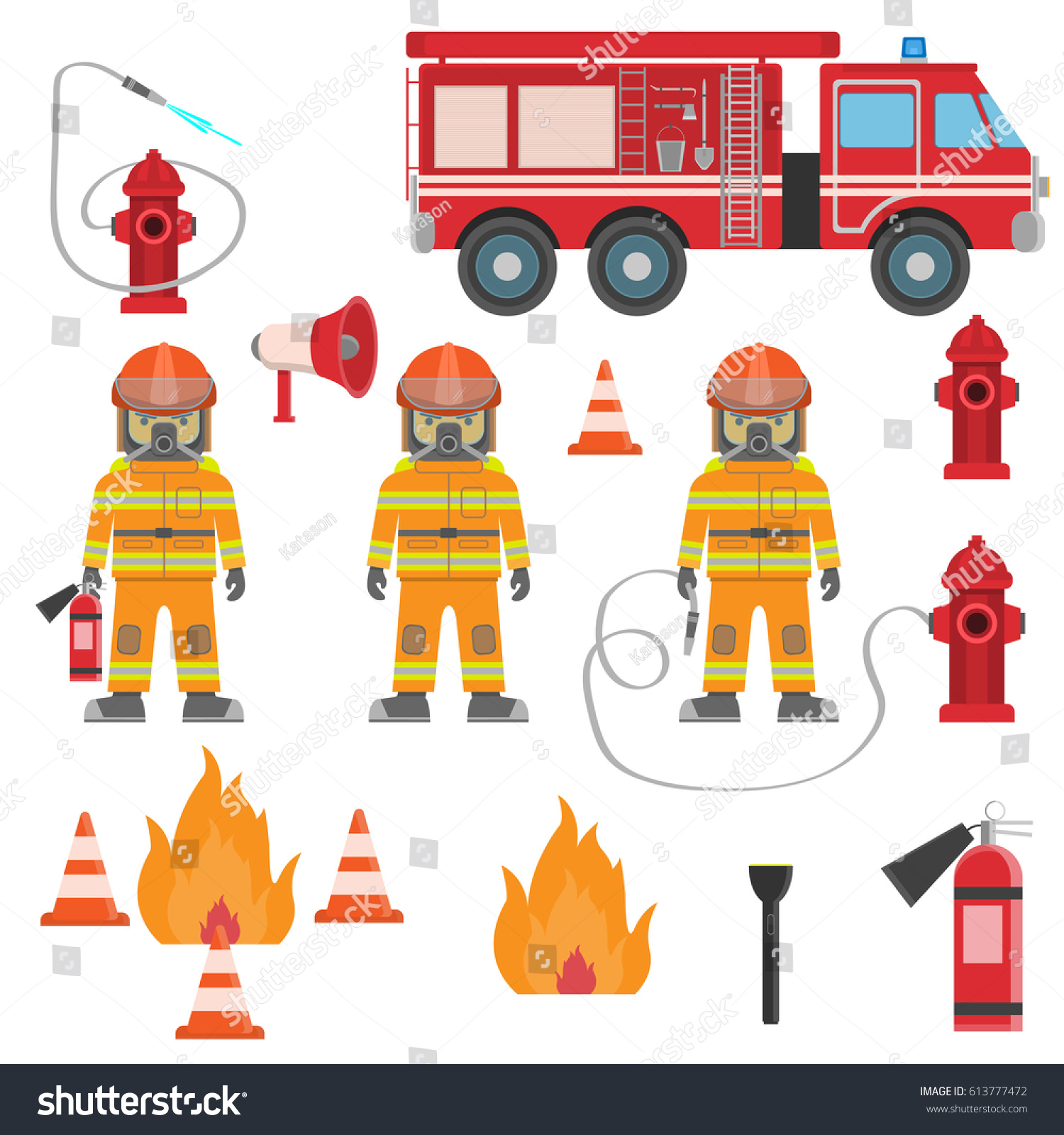 Set Fire Equipment Vector Fire Man Stock Vector (royalty Free 