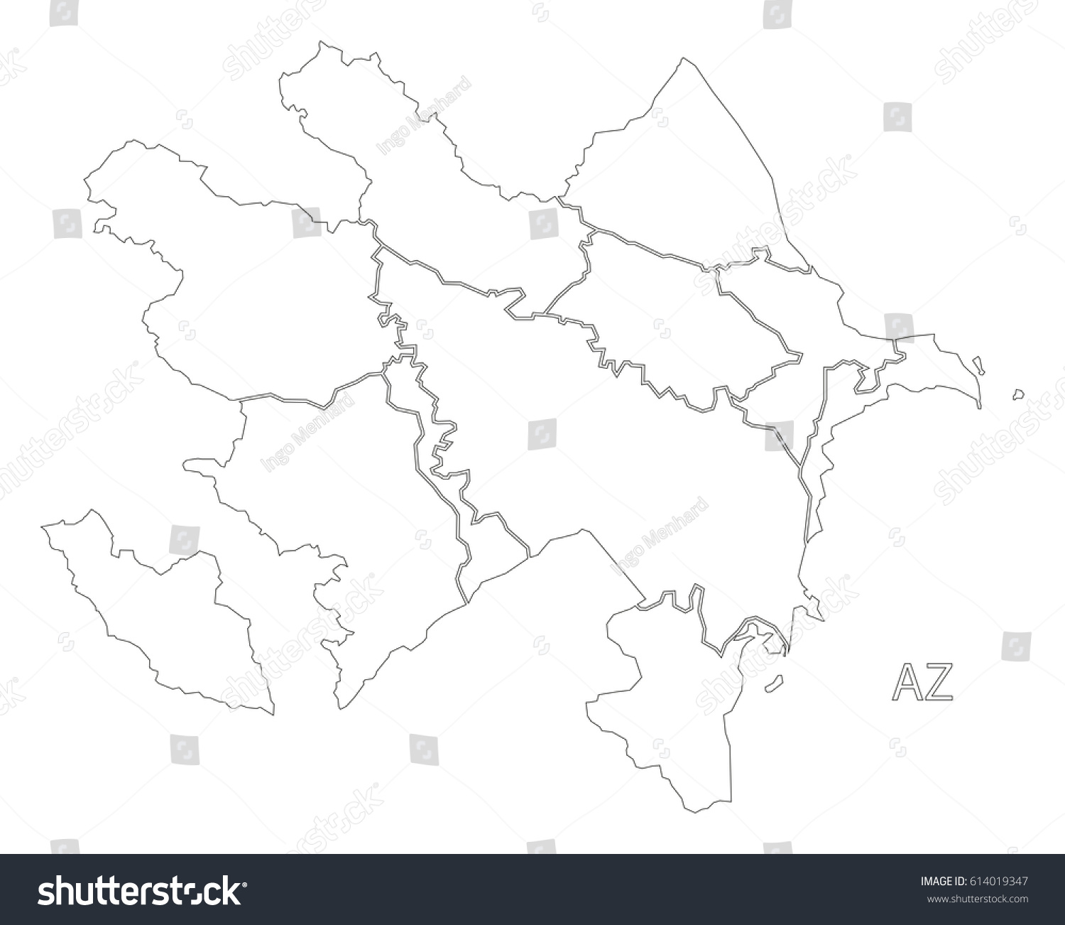 Azerbaijan Outline Silhouette Map Illustration Regions Stock Vector   Stock Vector Azerbaijan Outline Silhouette Map Illustration With Regions 614019347 