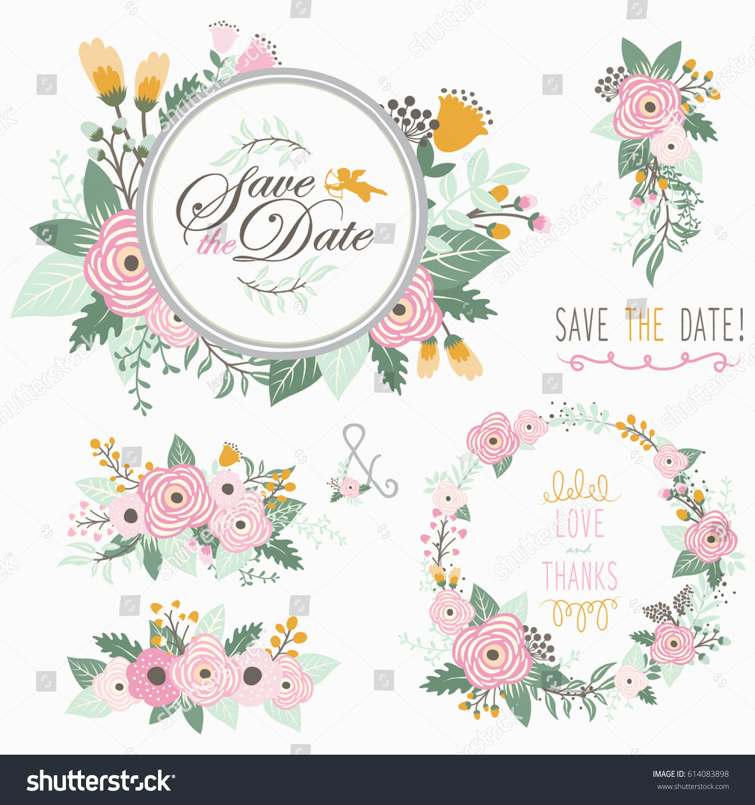 Flower Bouquet Frame Elements Stock Vector (Royalty Free) 614083898 ...