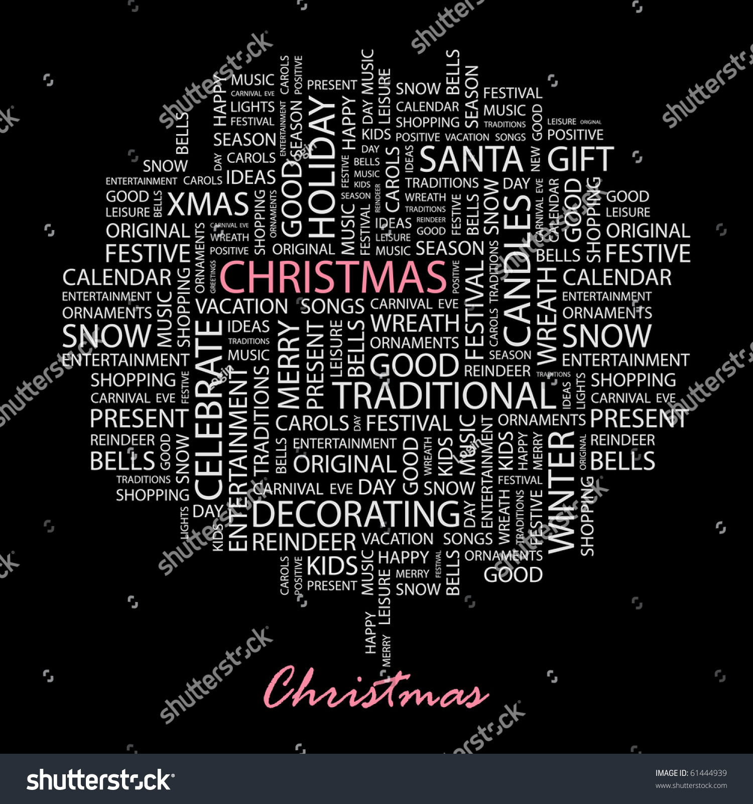 Christmas Word Collage On Black Background Stock Vector (Royalty Free ...