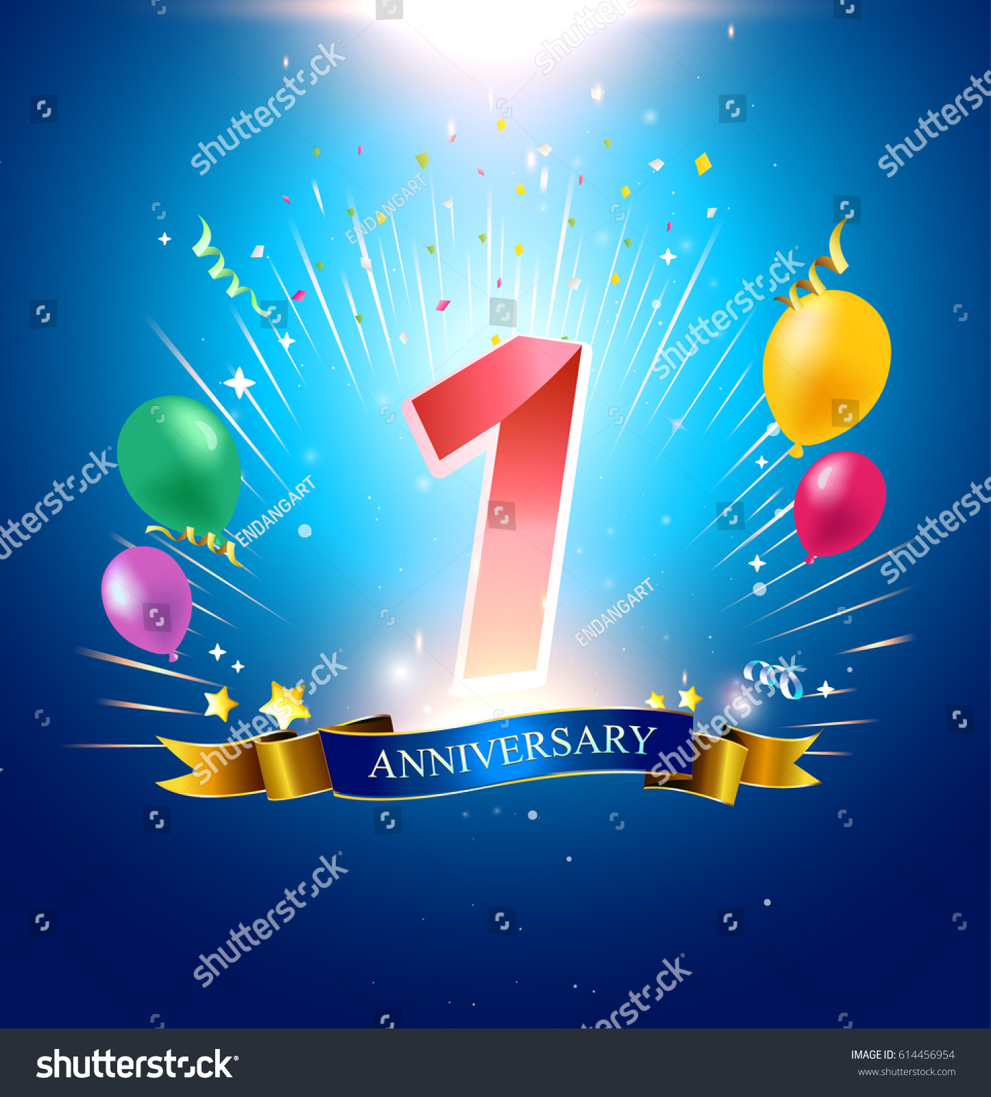 1st Anniversary Balloon Confetti Blue Background Stock Vector (Royalty ...