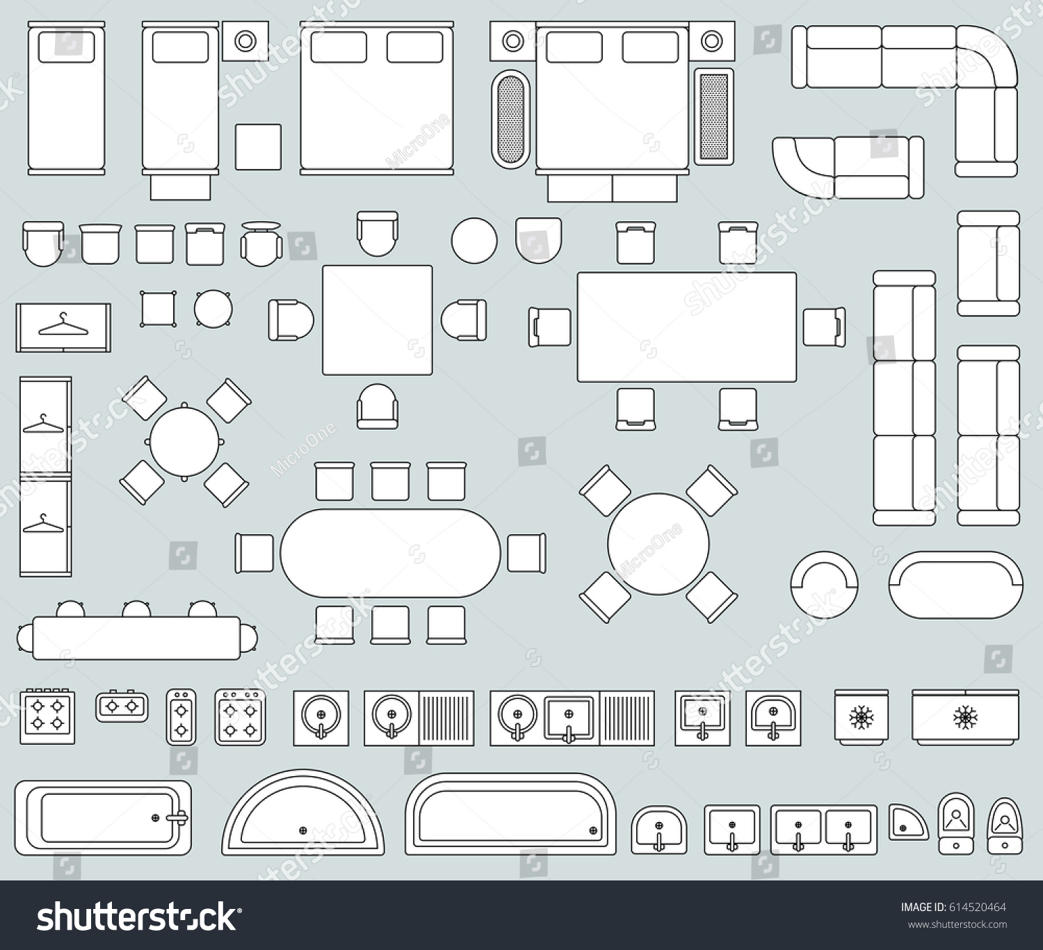 Top View Interior Line Furniture Icons Stock Vector (Royalty Free ...